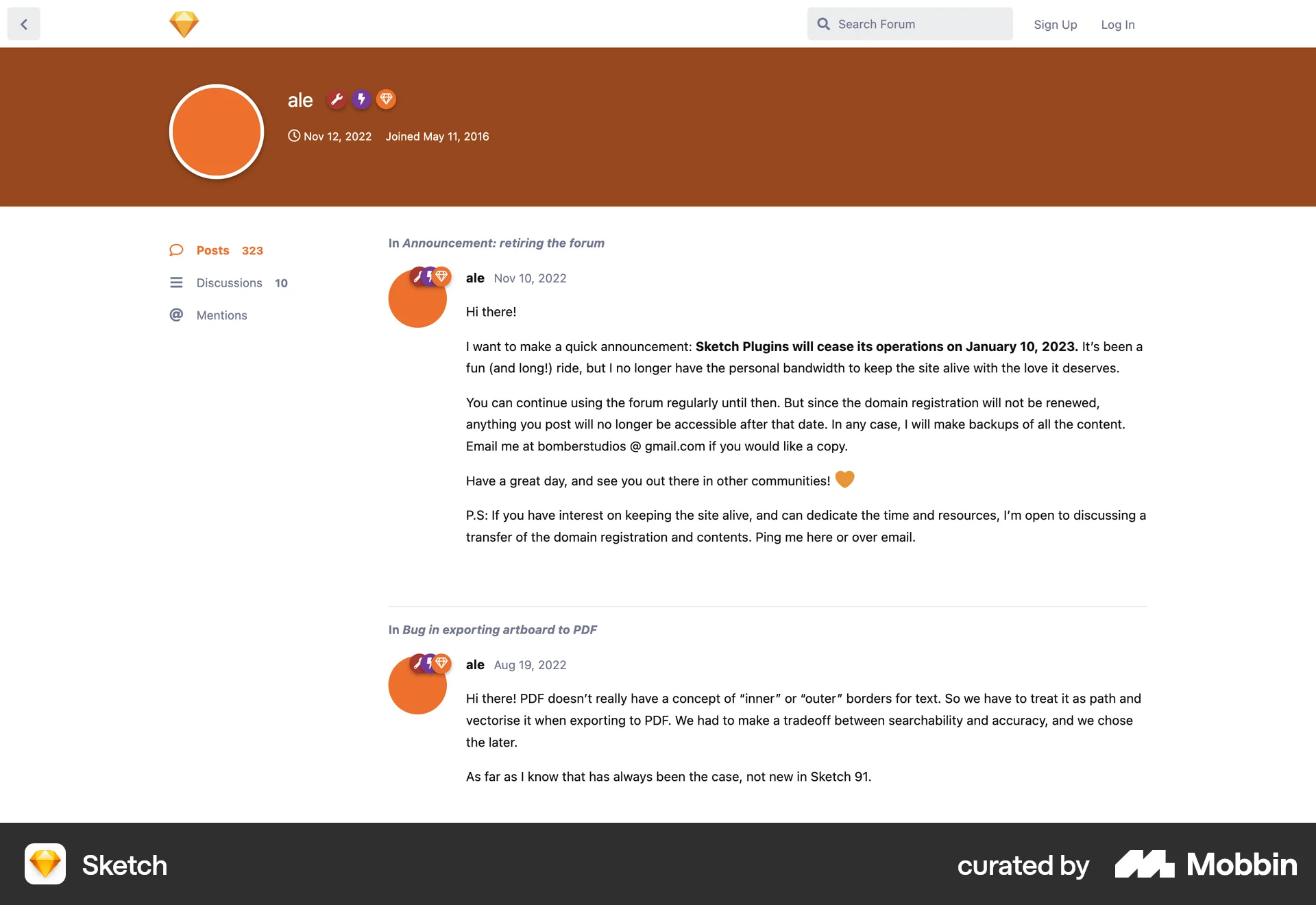 Sketch Web User / Group Profile screen
