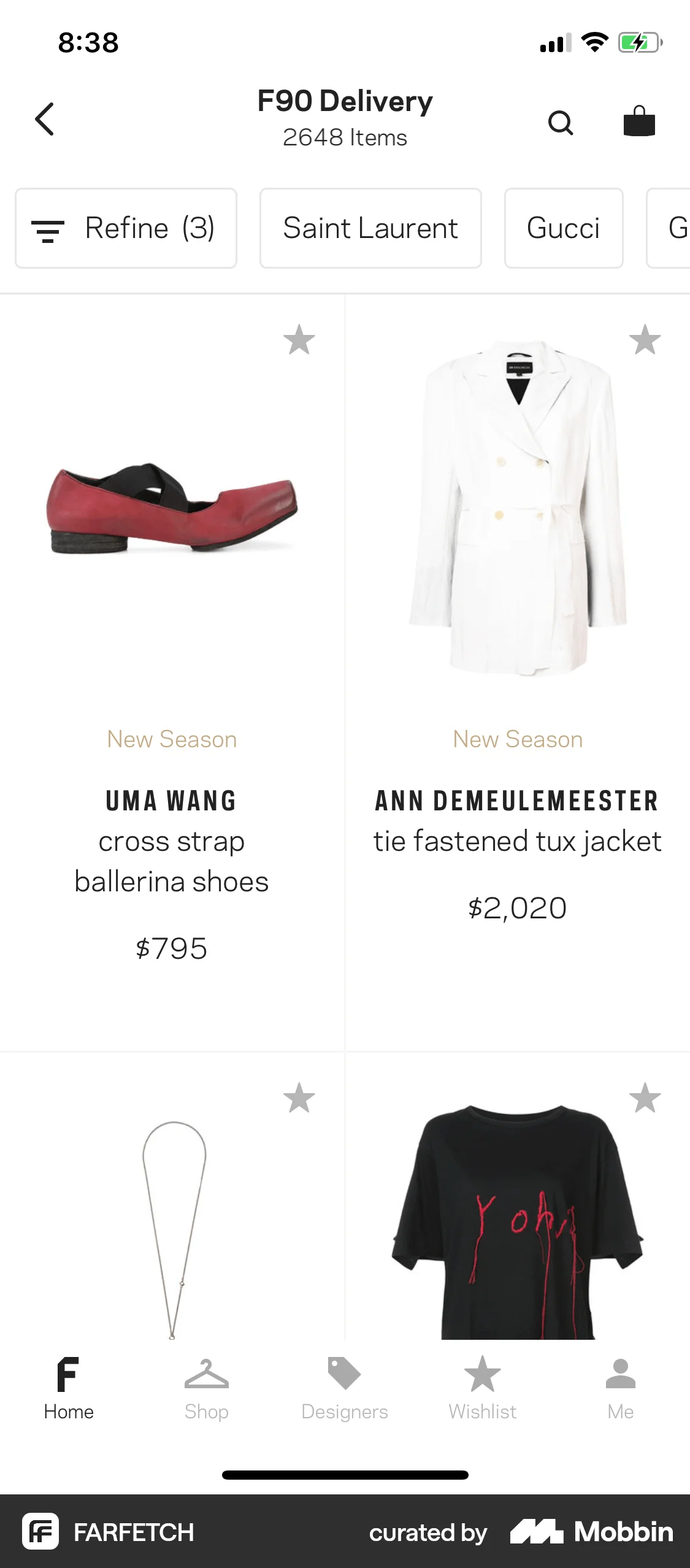 FARFETCH iOS Browse & Discover screen