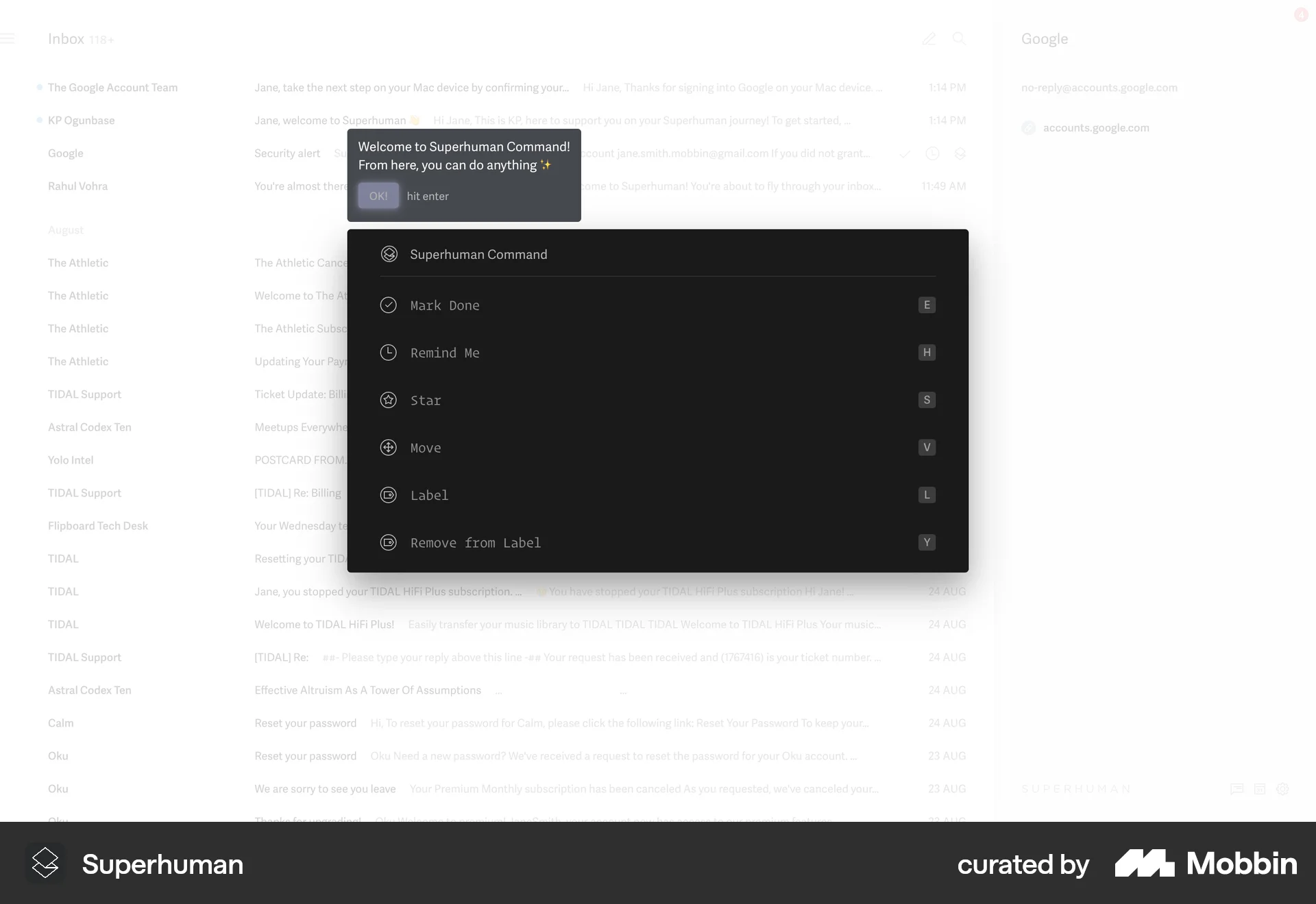 Superhuman Mail Web screen containing Coach Marks UI element