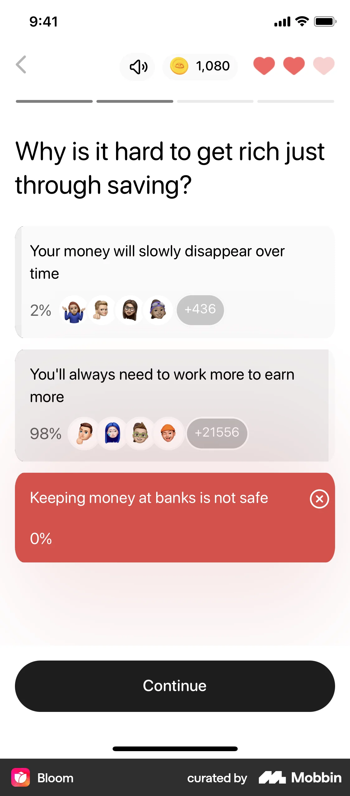 Bloom iOS Quiz screen