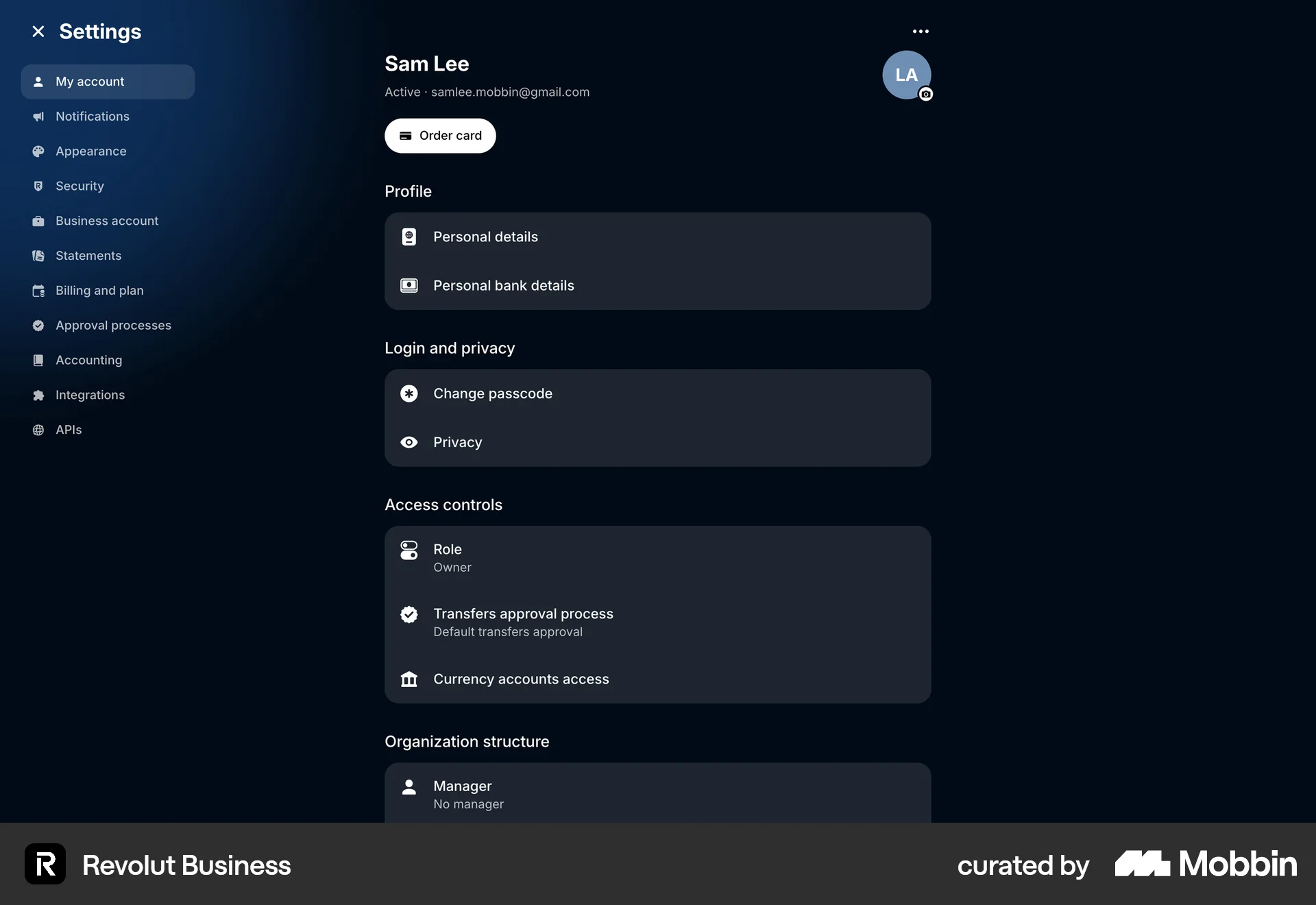 Revolut Business Web screen containing File Upload UI element