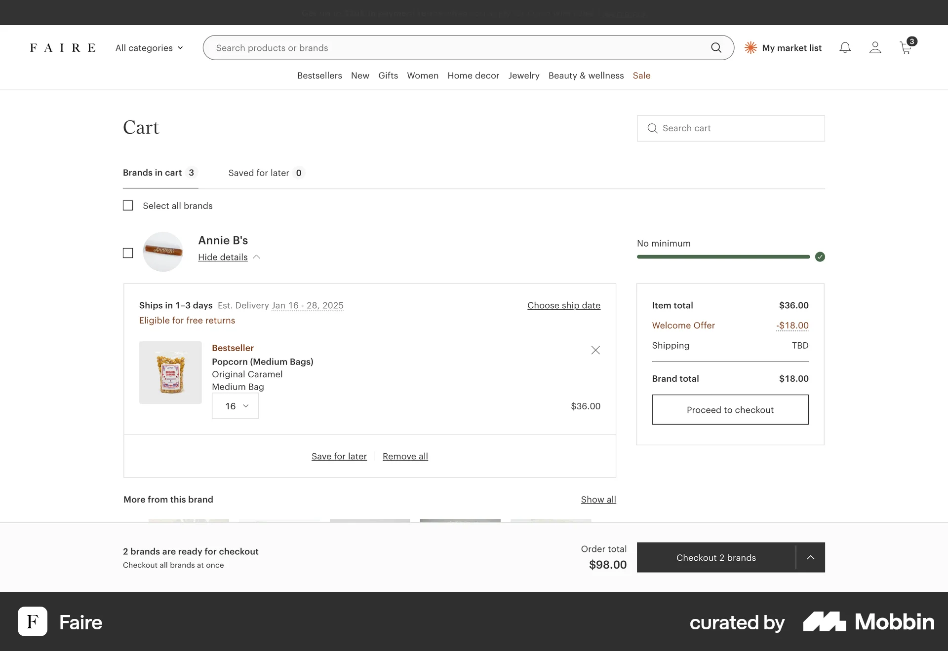 Faire Web Web Shopping Cart screen