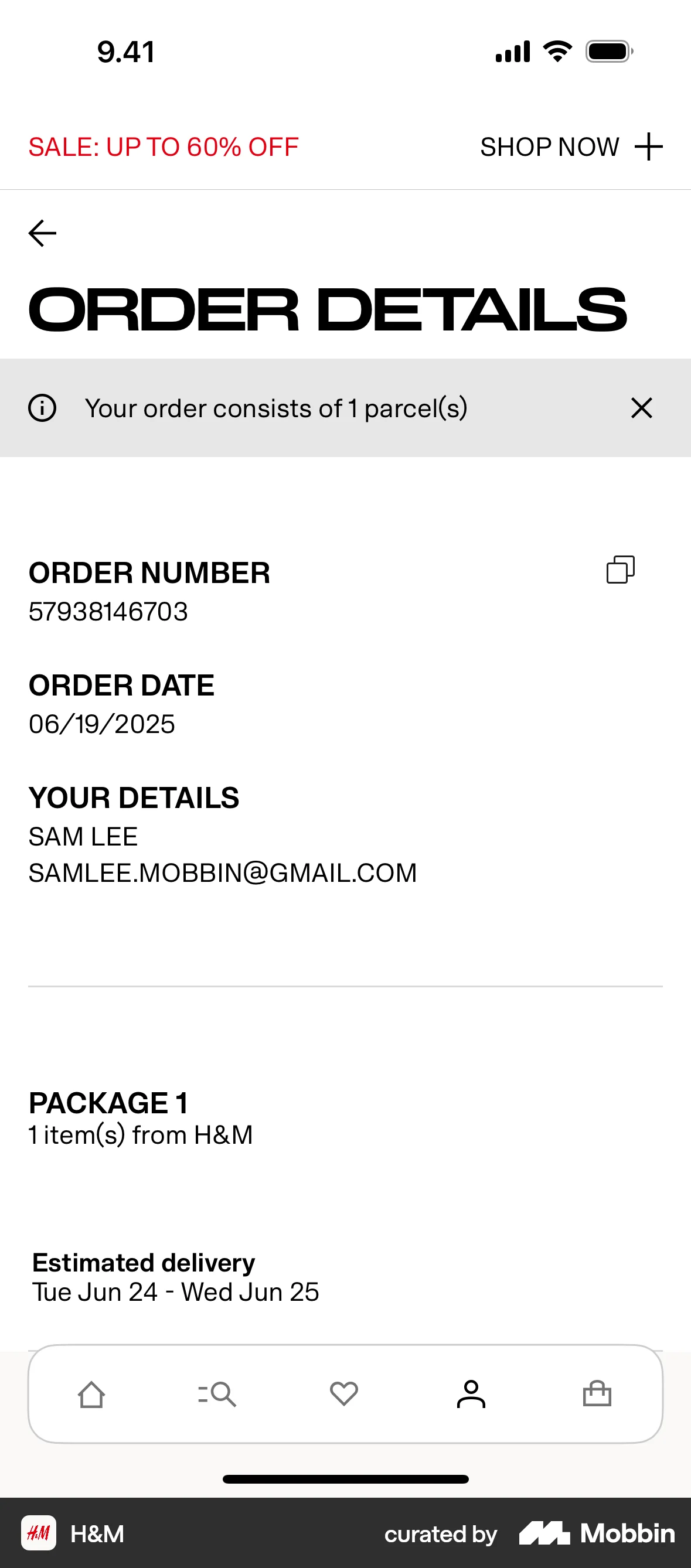 H&M iOS Order Detail screen