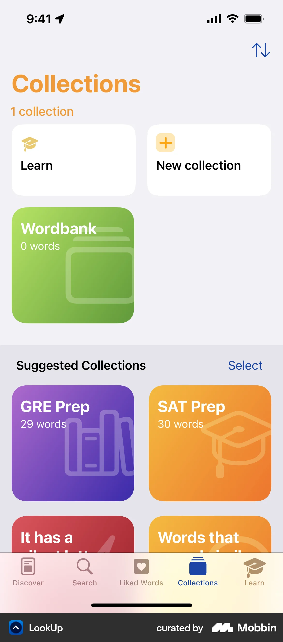 LookUp iOS Bookmarks & Collections screen