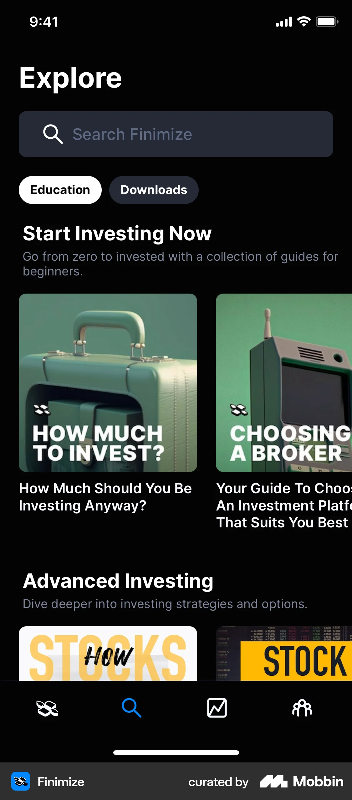 Finimize iOS Dark Mode screen