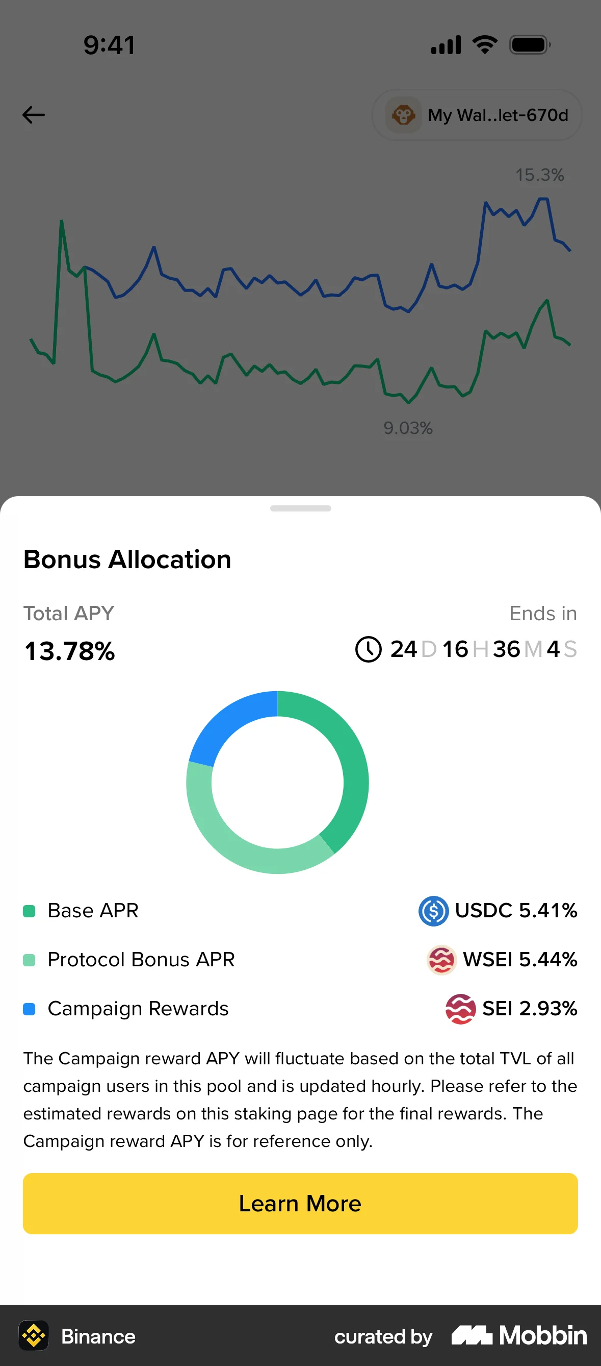 Binance iOS Pie Chart UI screen