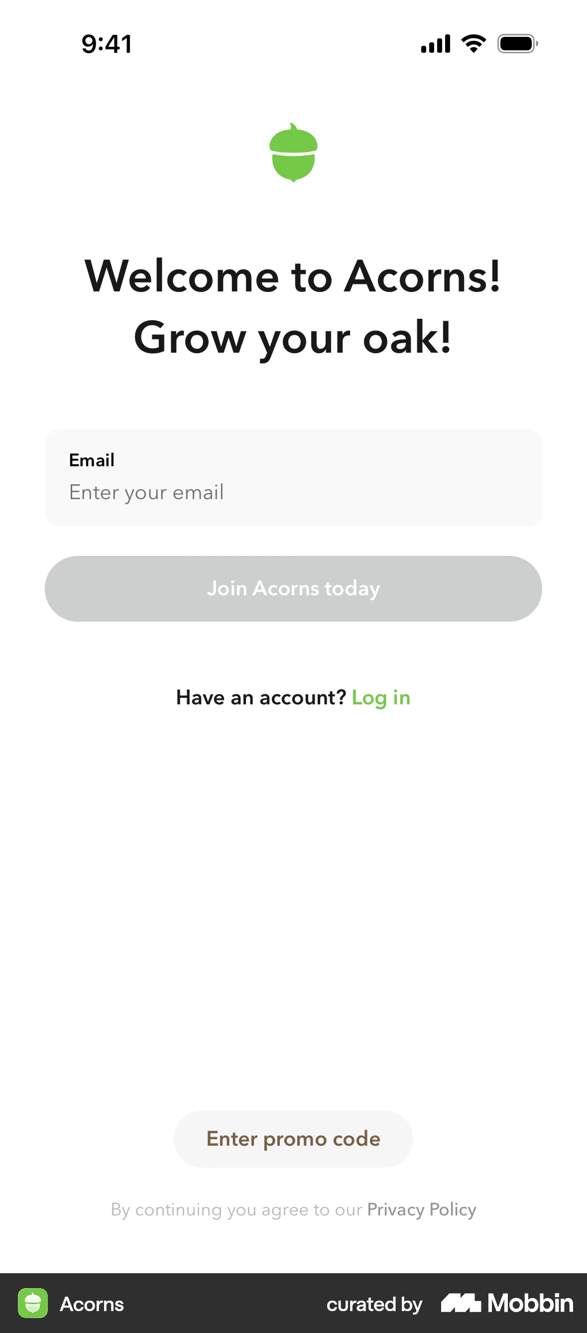 Acorns Onboarding screen