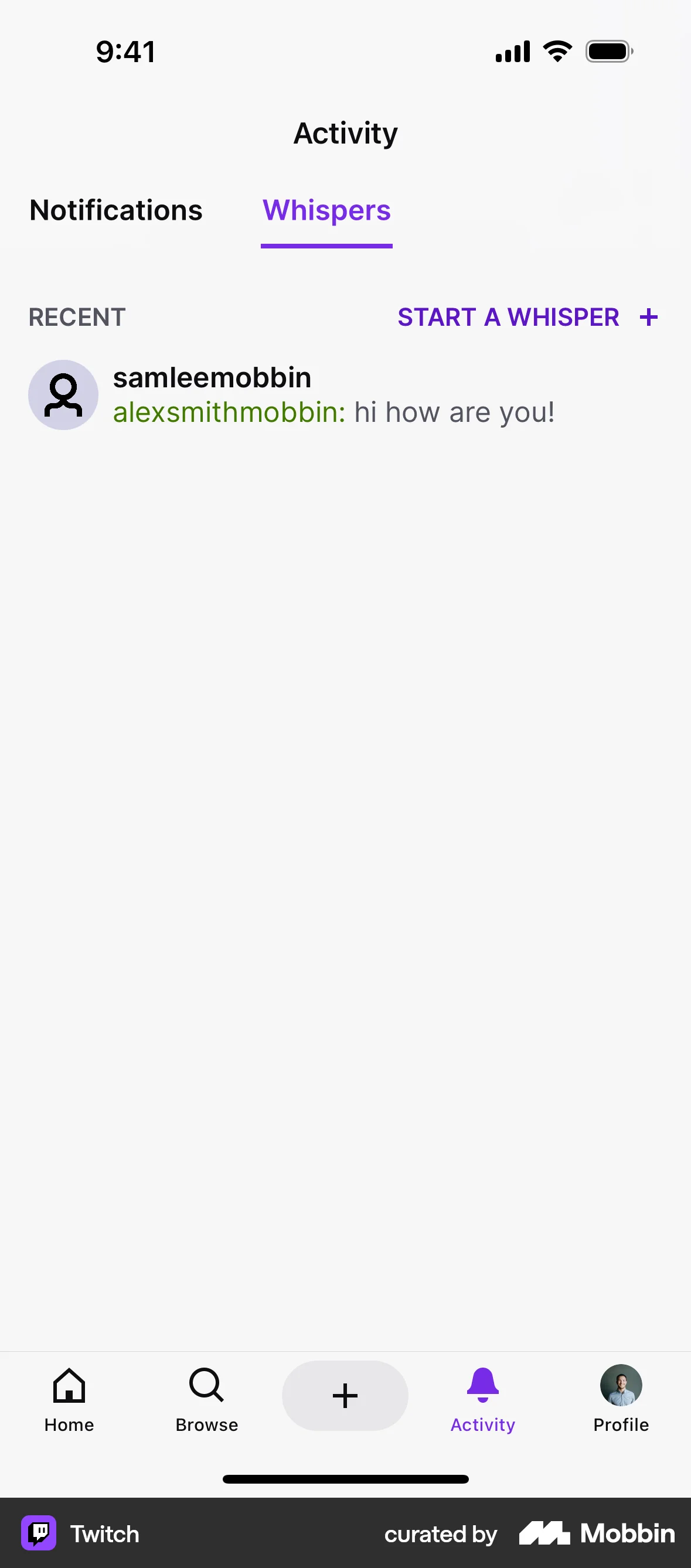 Twitch iOS Emails & Messages screen
