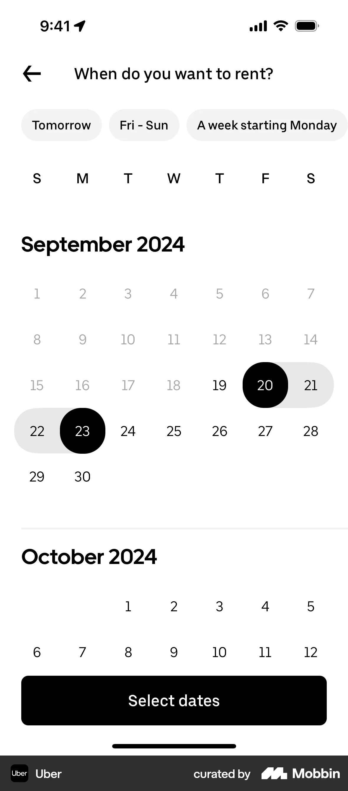 Uber iOS screen containing Date Picker UI element