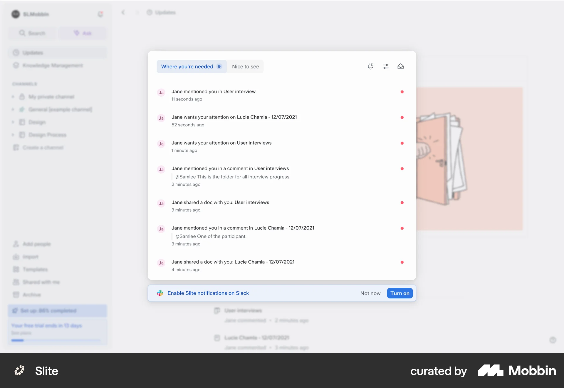 Slite Web screen containing Status Dot UI element