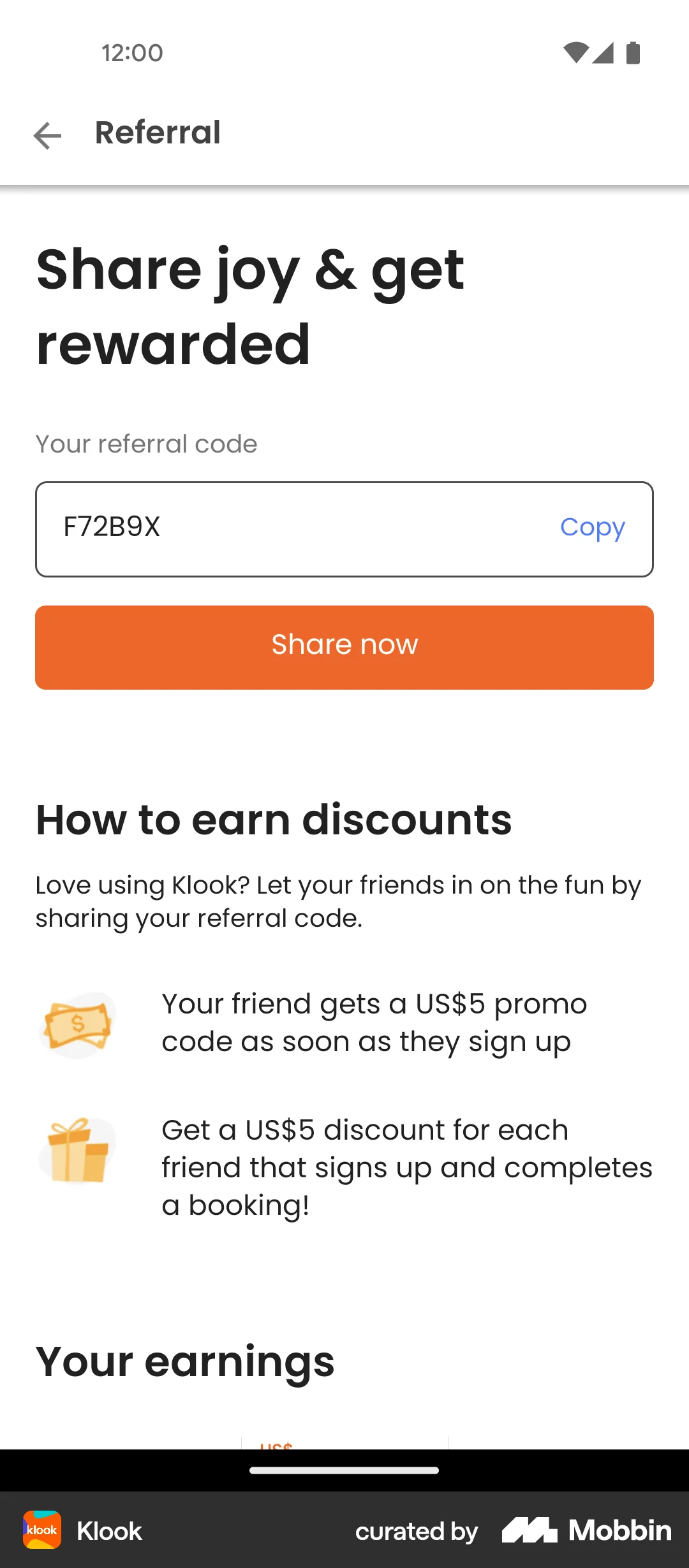 Klook Android Share screen