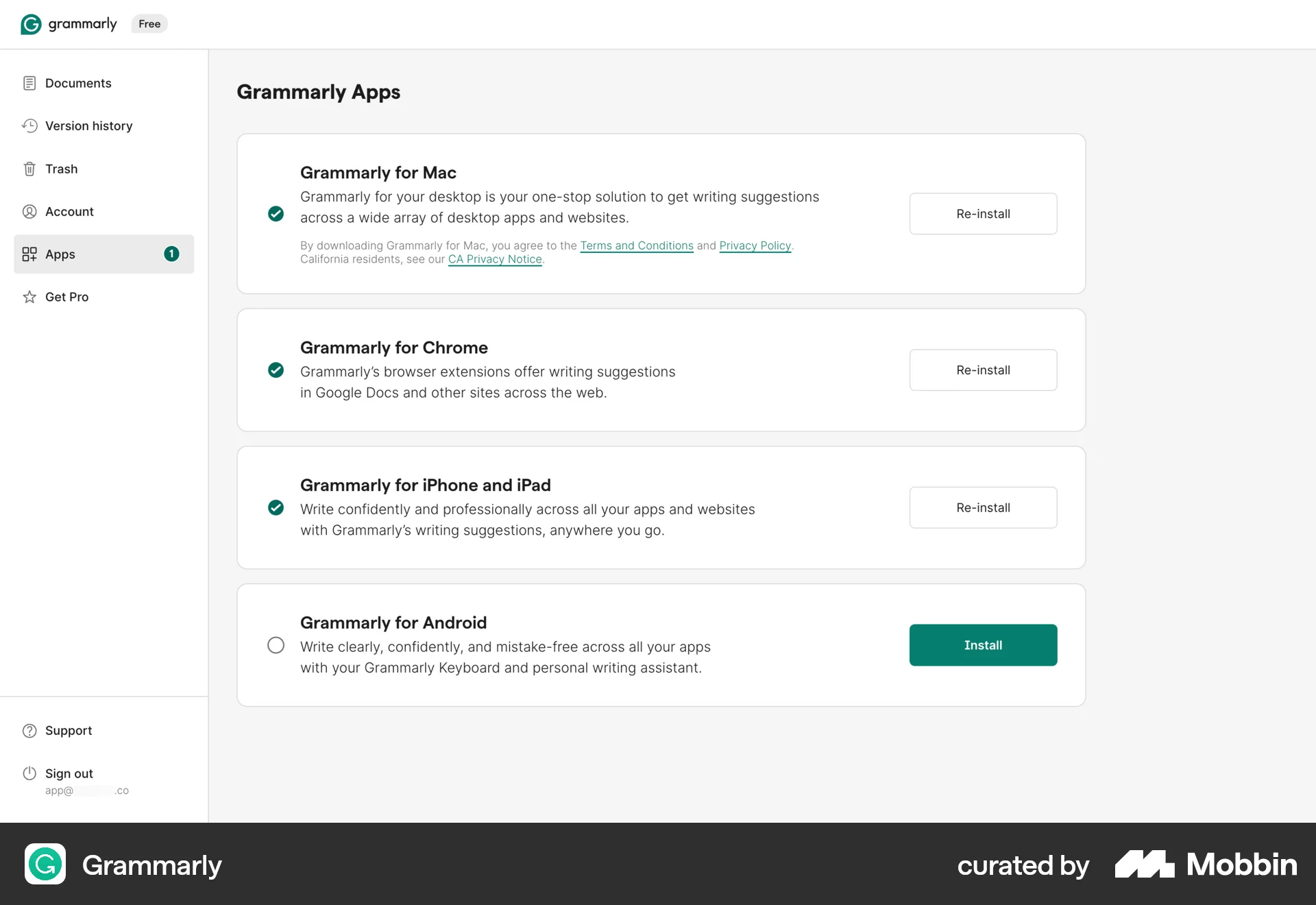 Grammarly Web screen containing Progress Indicator UI element