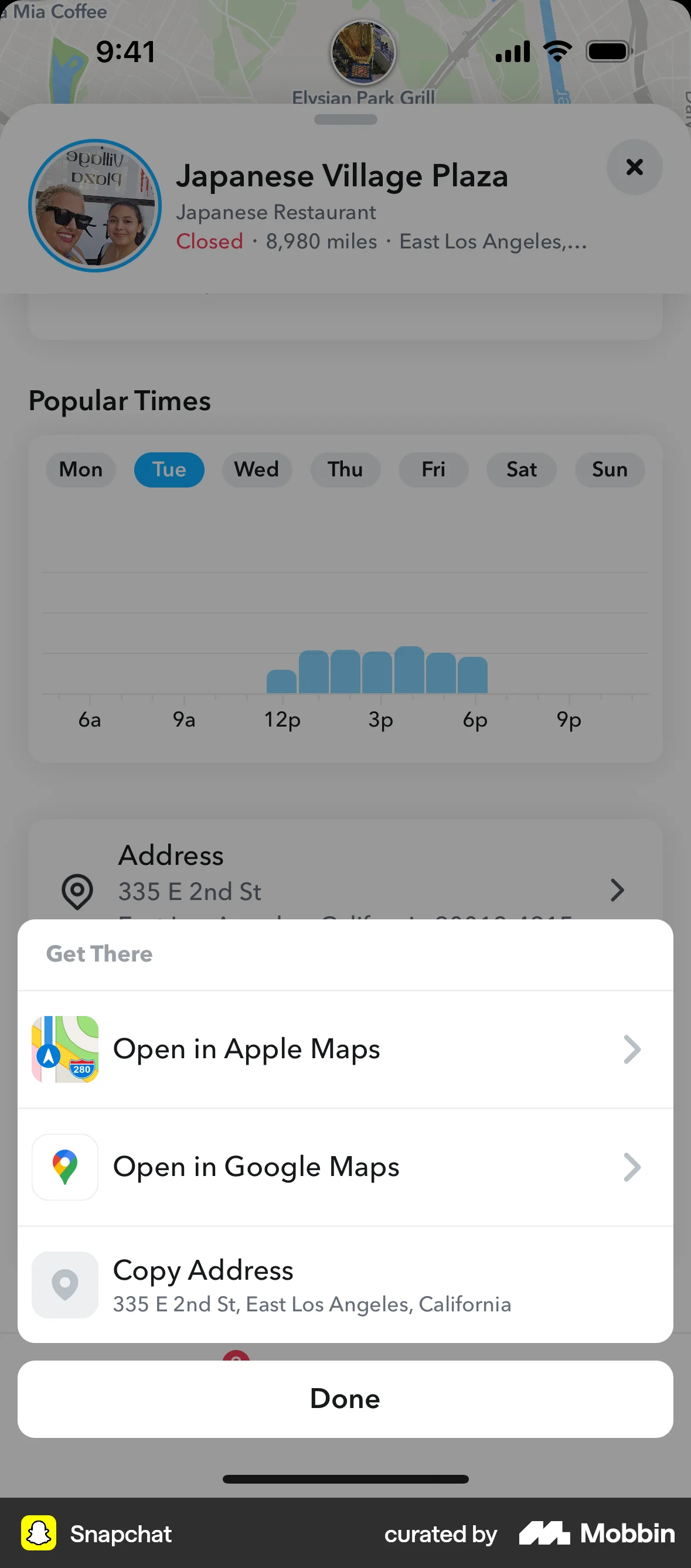 Snapchat iOS screen containing Action Sheet UI element
