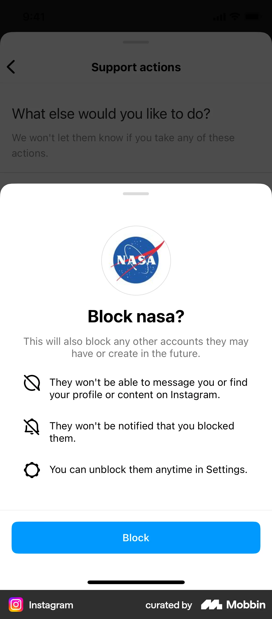 Instagram iOS Ban & Block screen