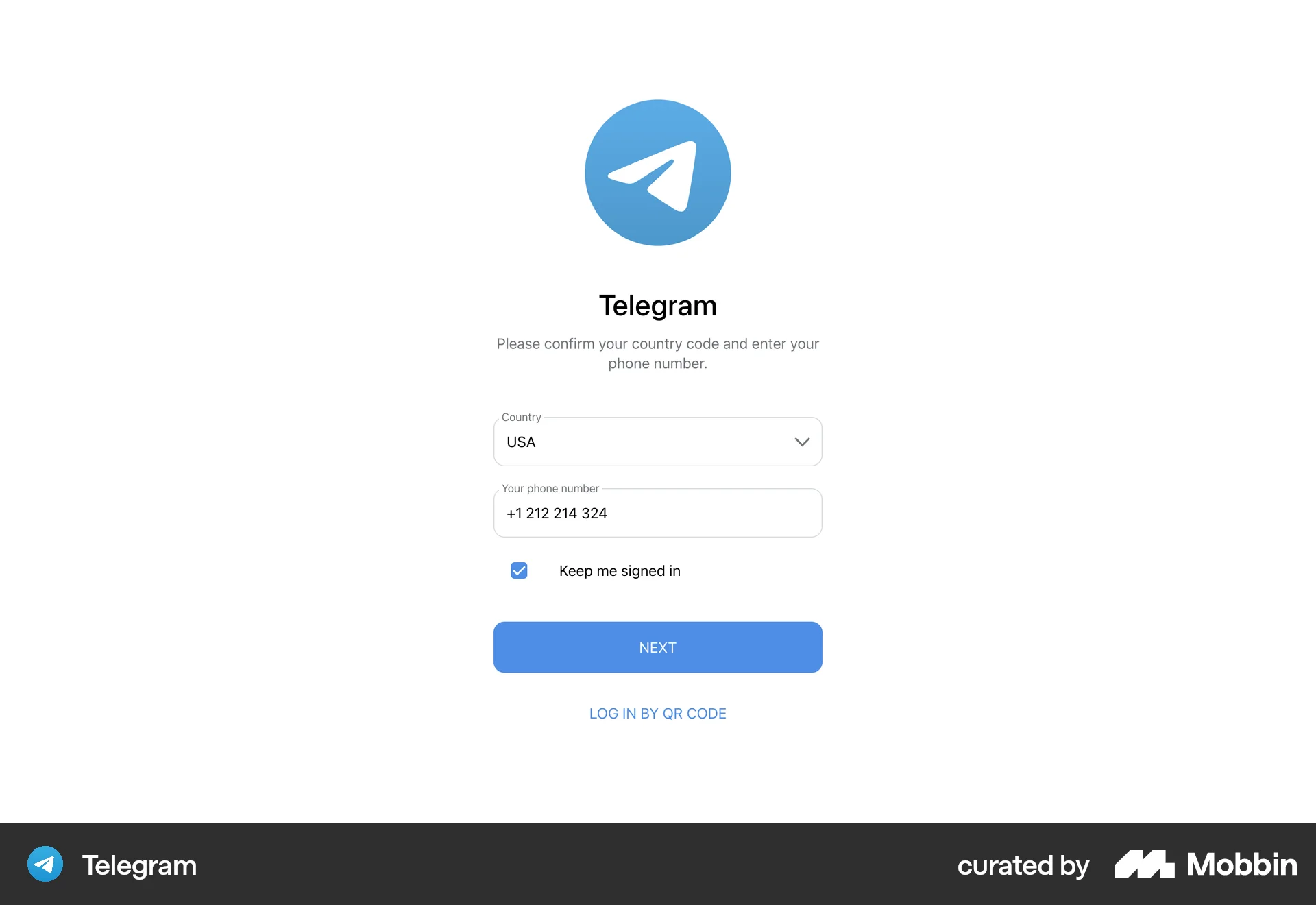 Telegram Web Communication App screen