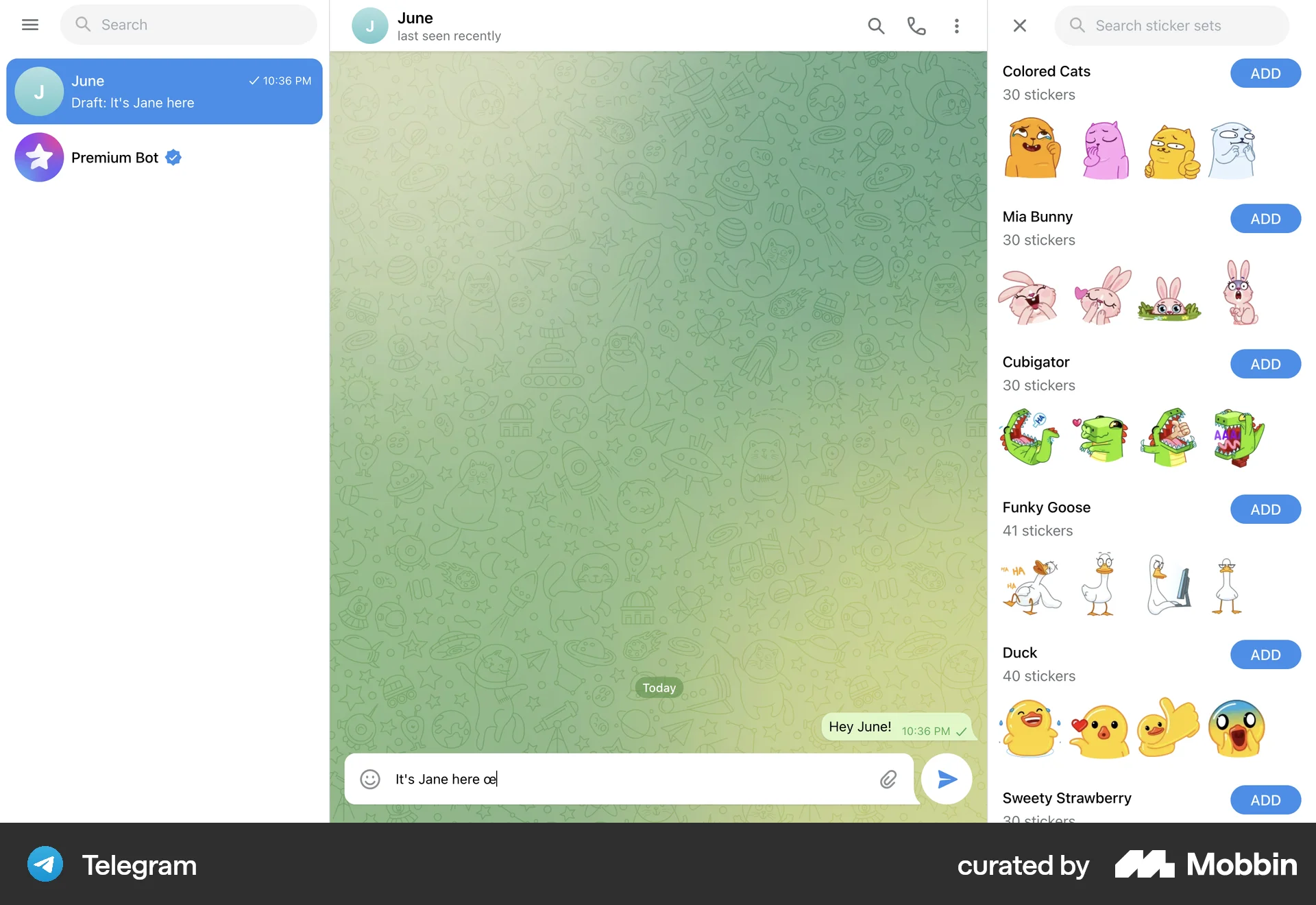 Telegram Web Communication App screen
