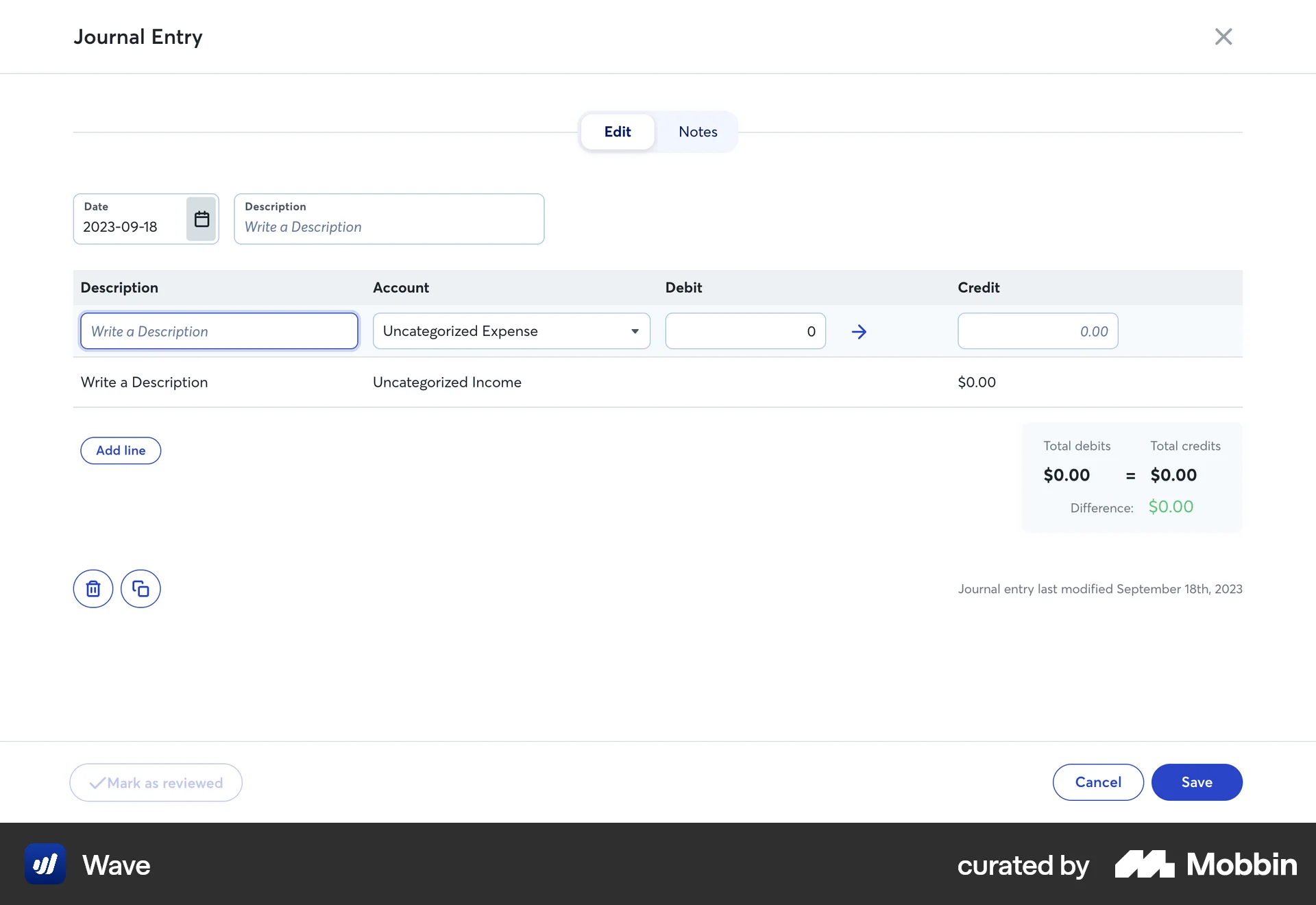 Wave Web screen containing Editable Text UI element