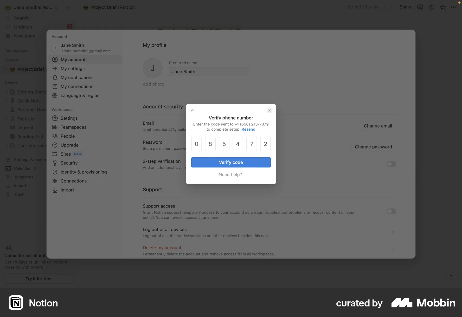 Notion Web Verification screen