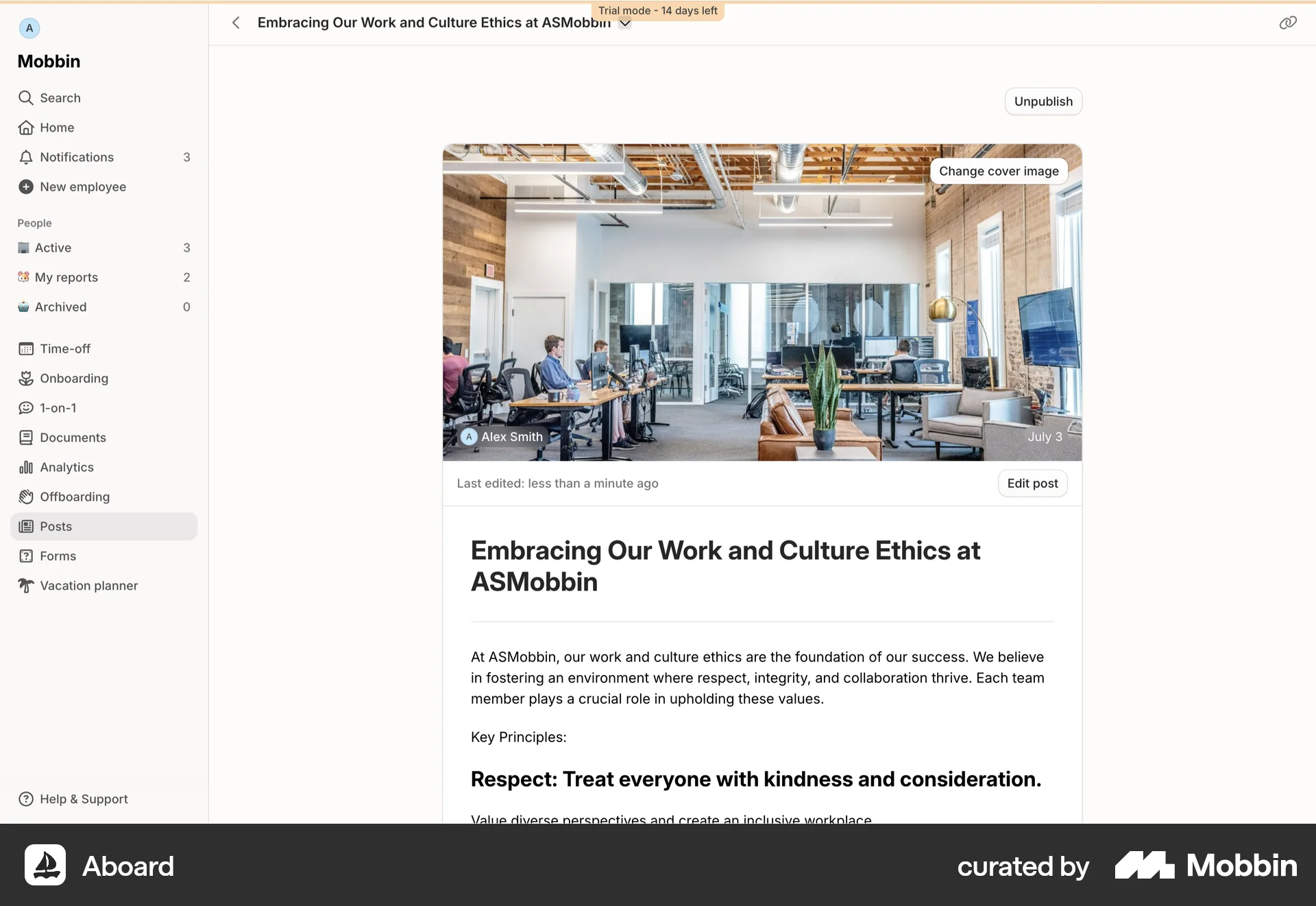 Aboard Web Post Detail screen