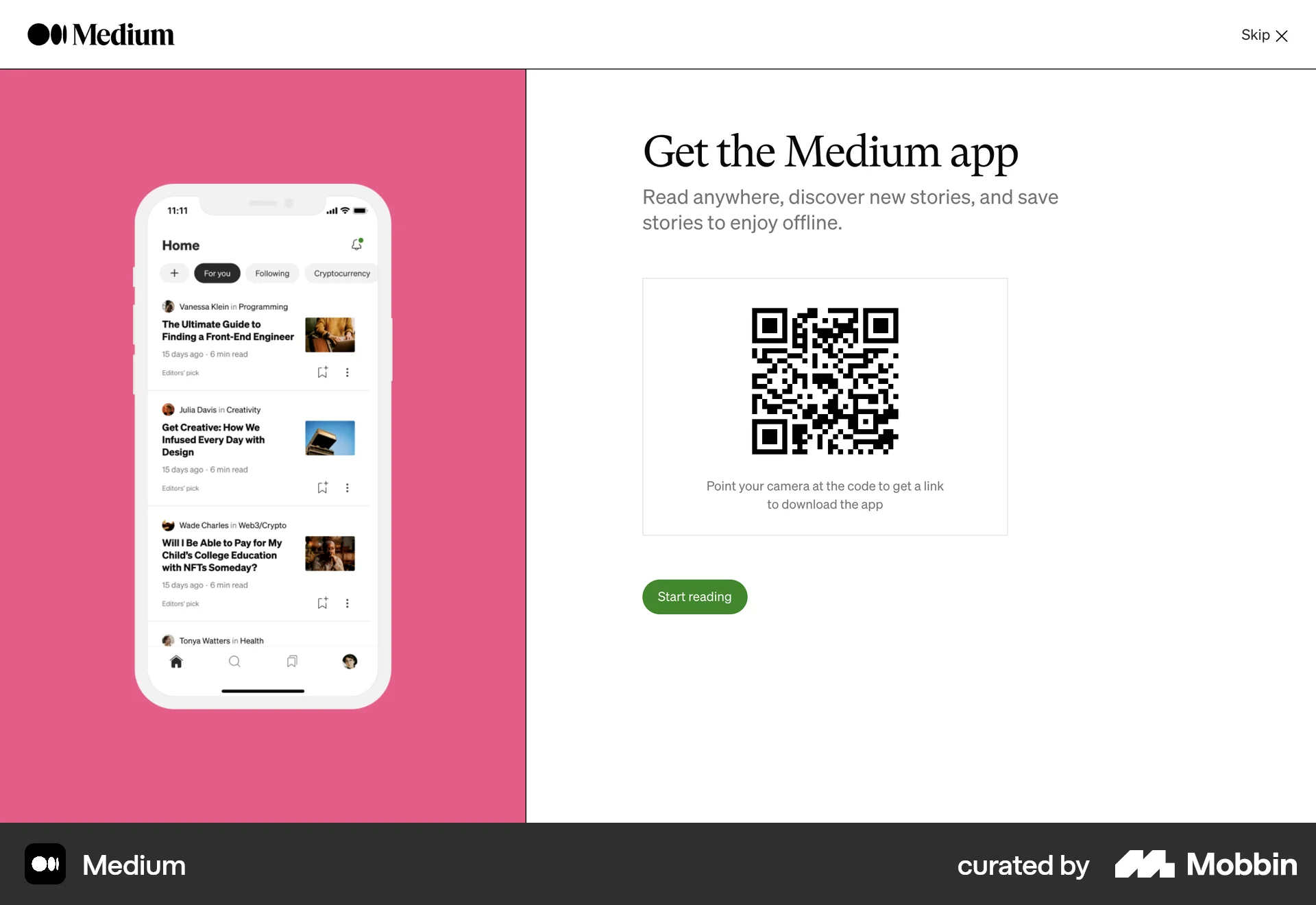 Medium Web QR Code screen