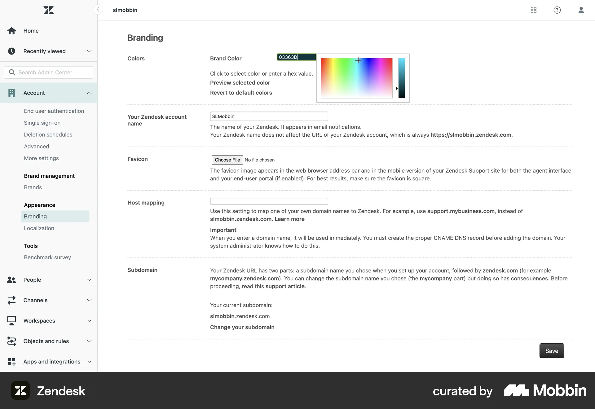 Zendesk Web screen containing Slider UI element