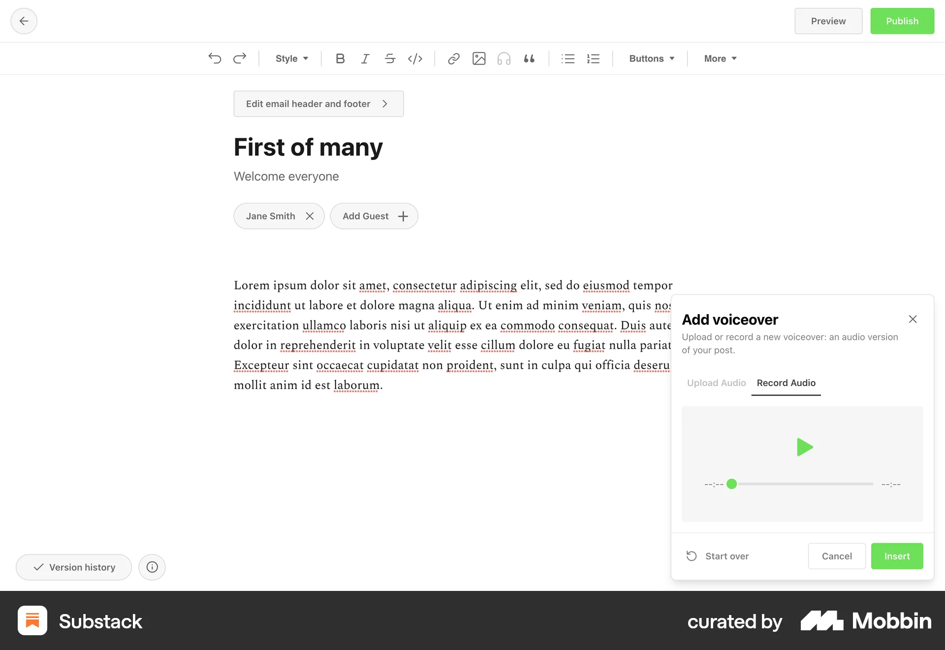 Substack Web Audio Player screen