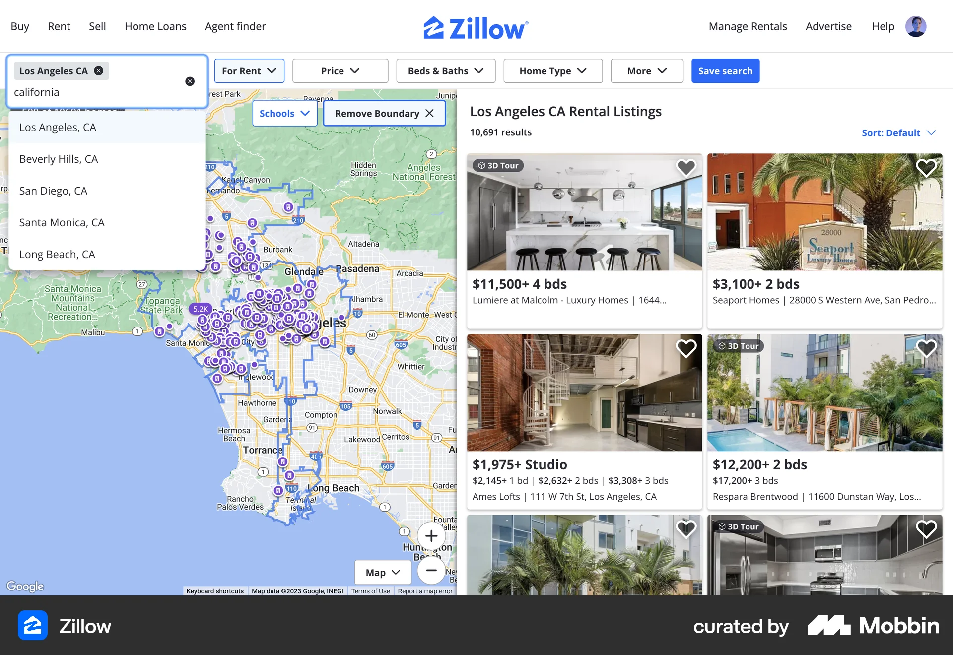 Zillow Web Real Estate App screen