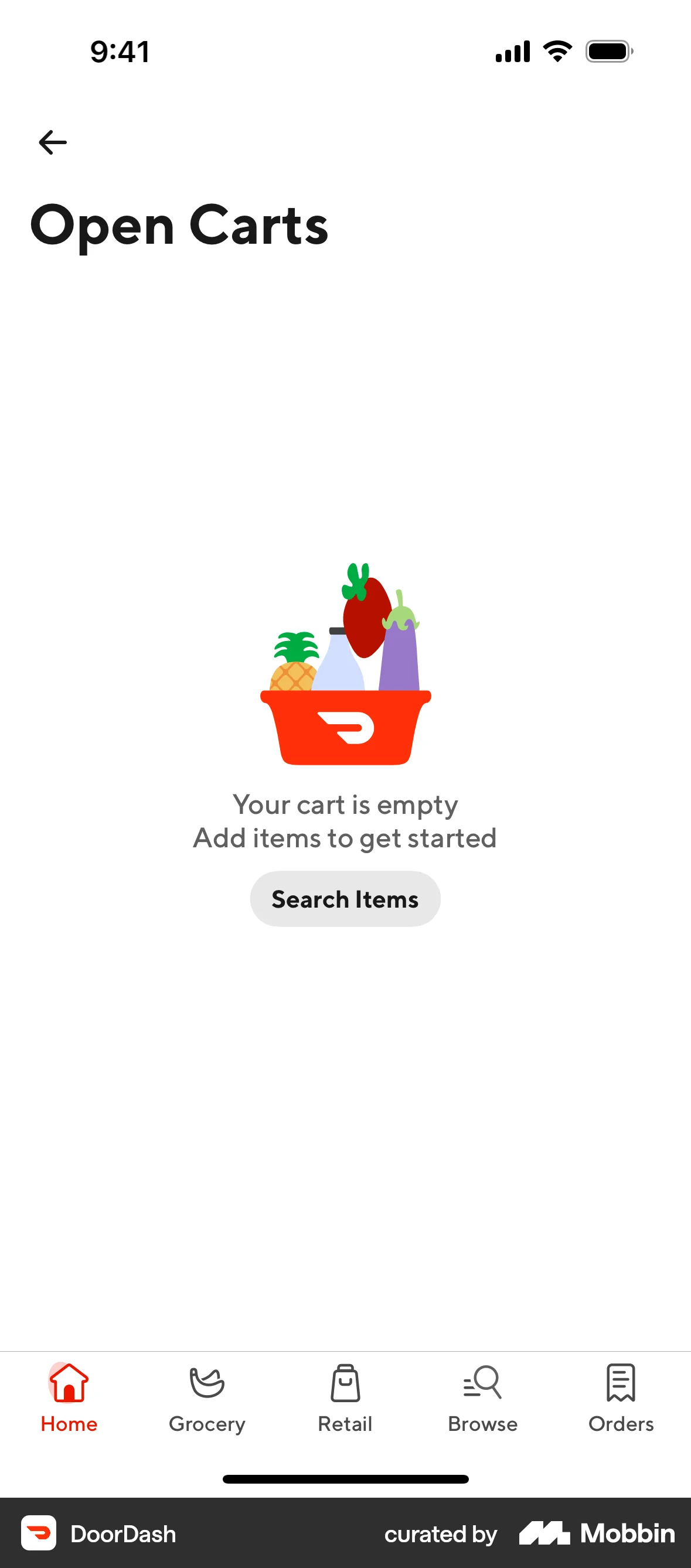 DoorDash iOS Mobile Shopping Cart screen