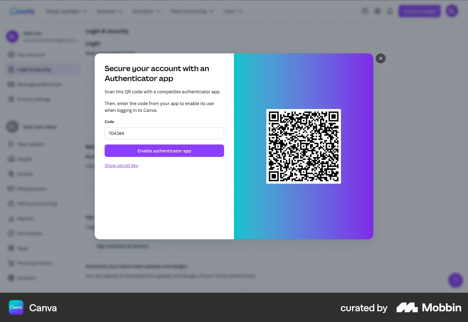 Canva Web QR Code screen