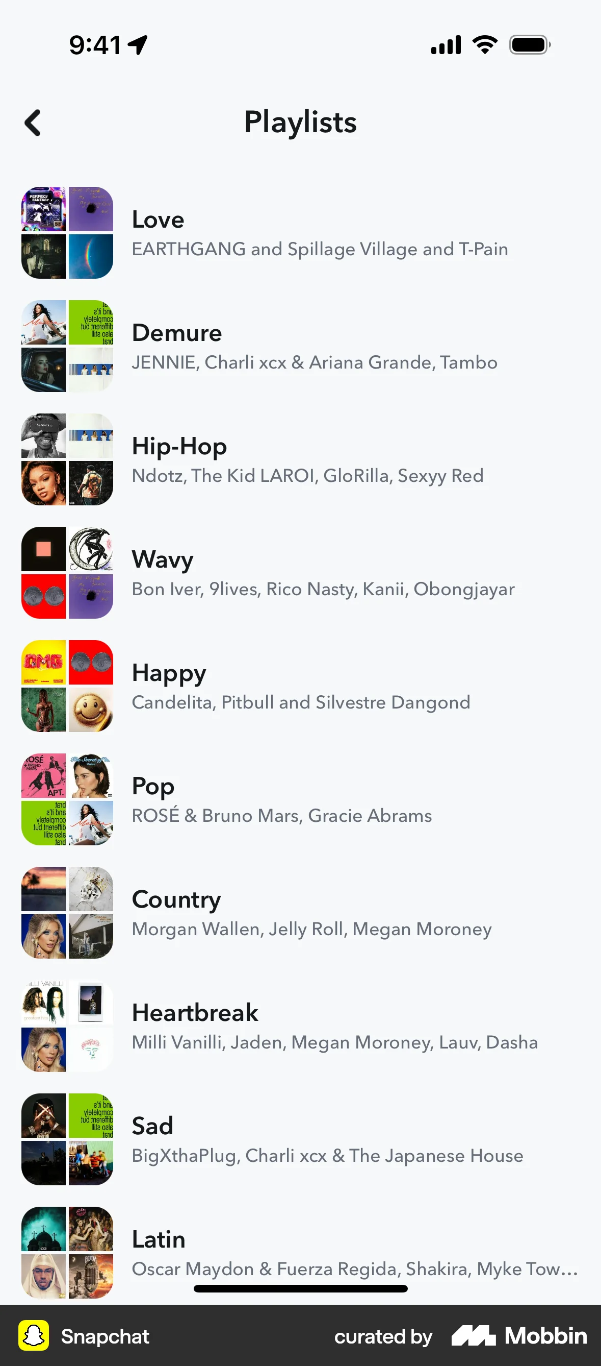 Snapchat iOS Playlists screen