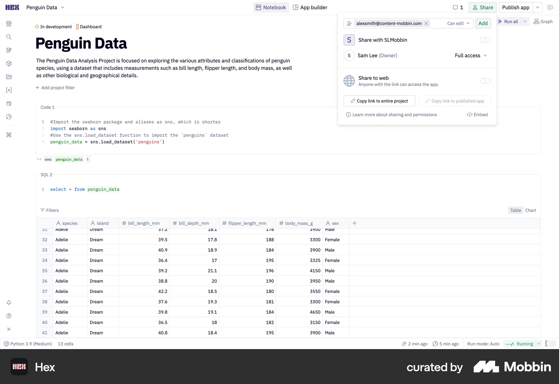 Hex Web Share screen
