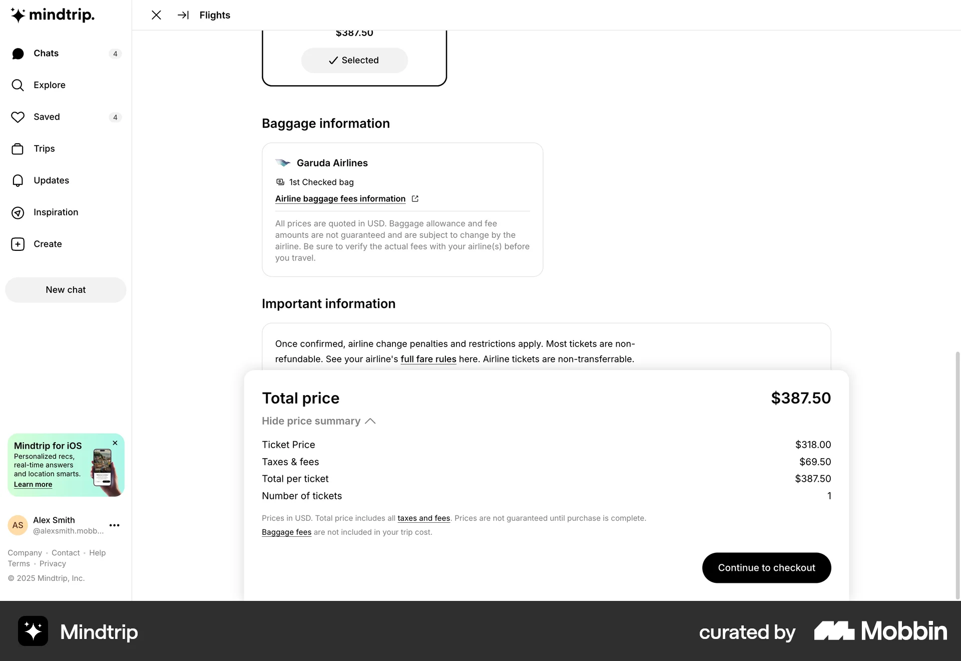 Mindtrip Web Pricing screen