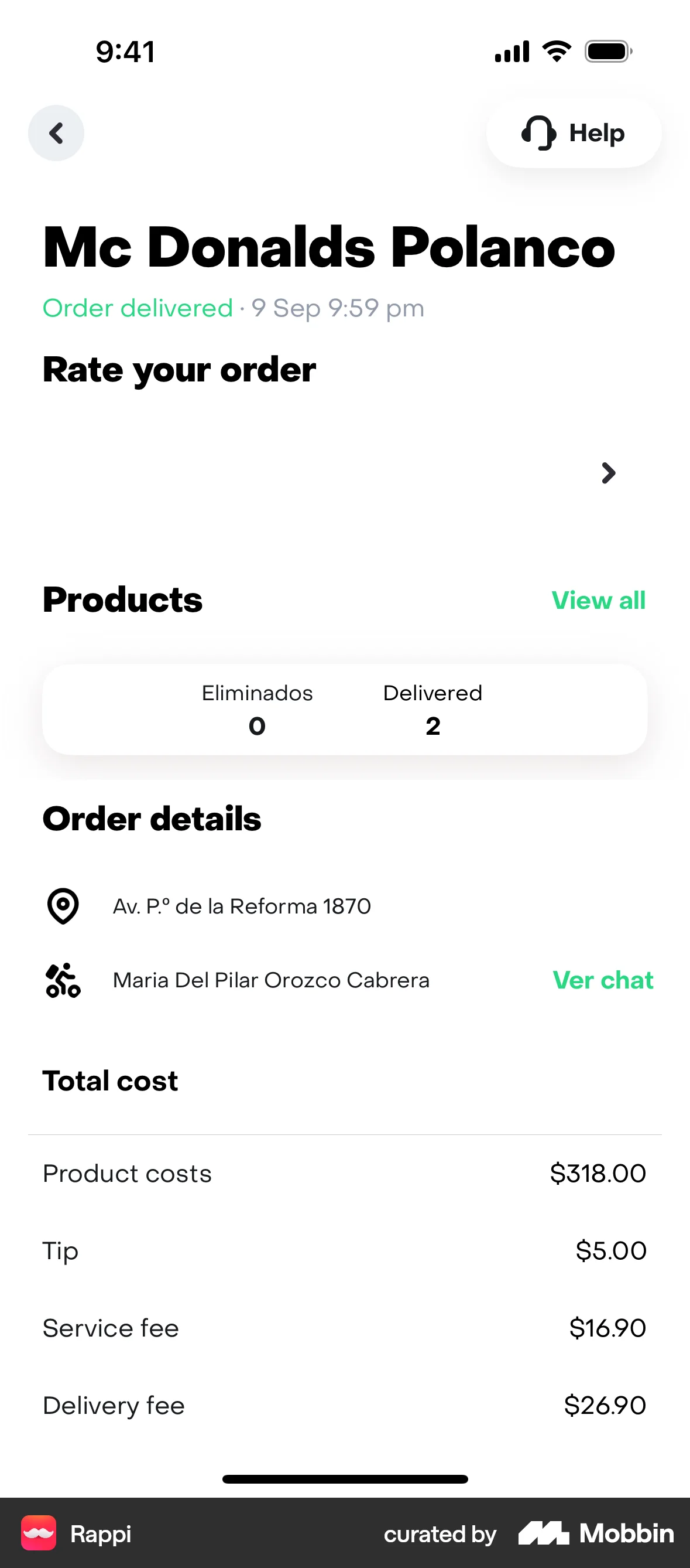 Rappi iOS Order Detail screen