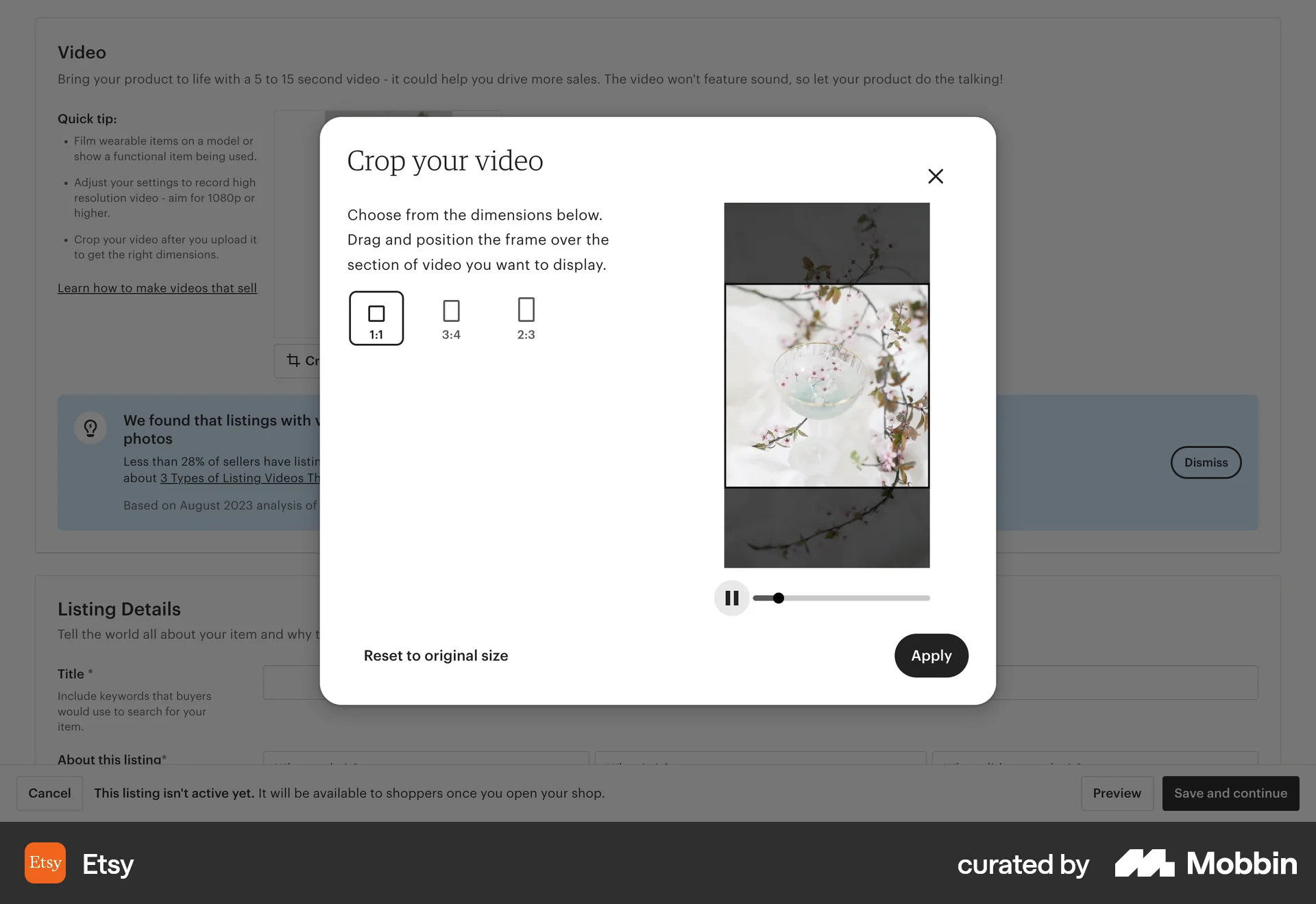 Etsy Web Media Editor screen