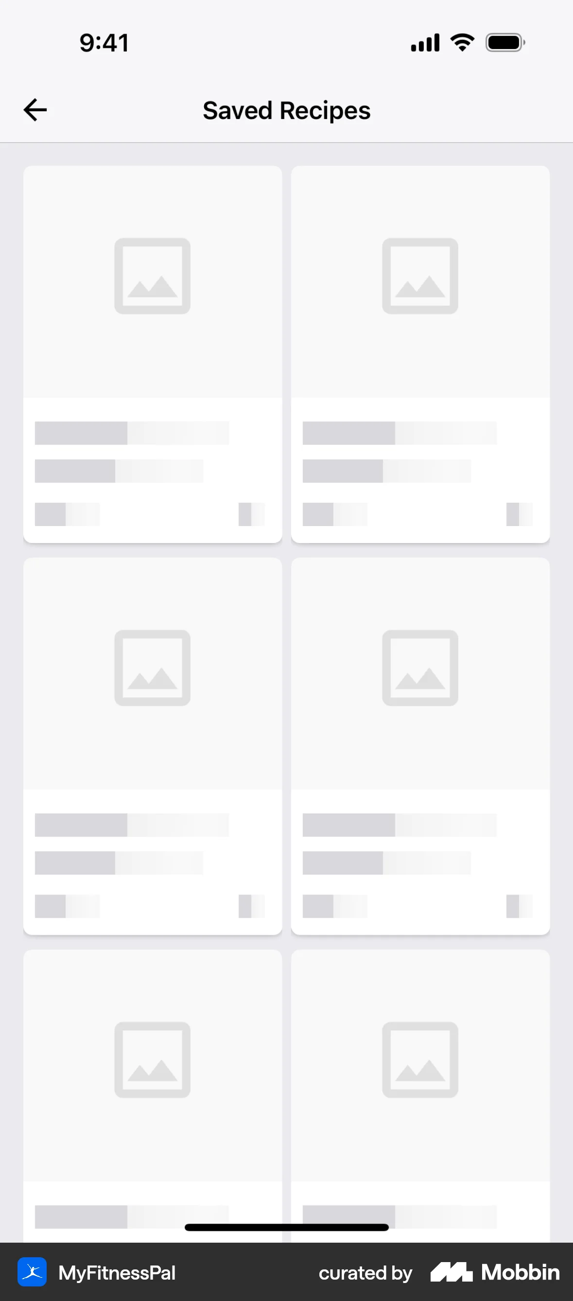MyFitnessPal iOS screen containing Skeleton UI element