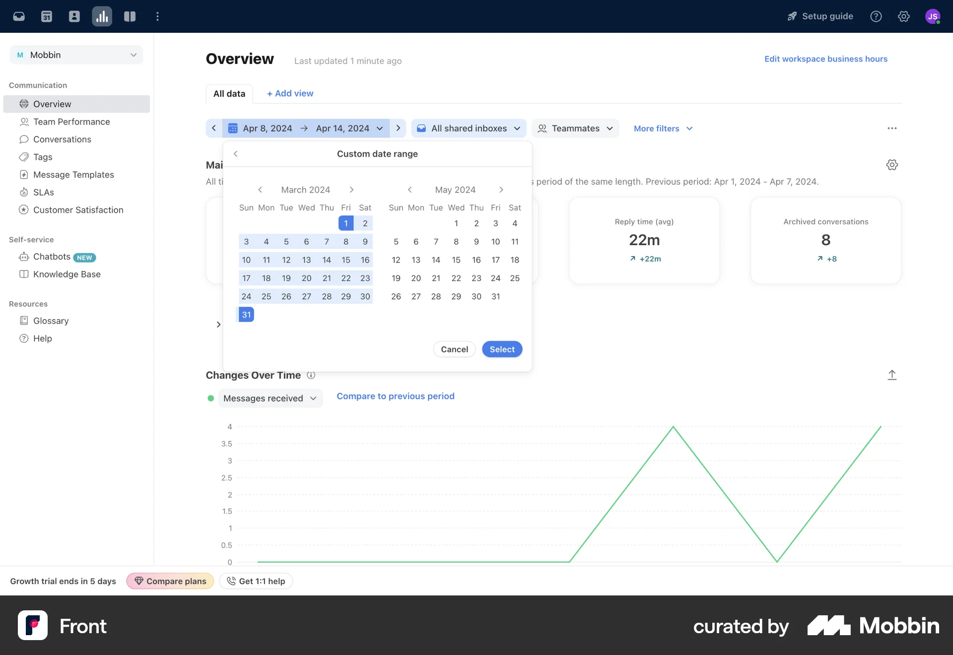 Front Web Calendar screen