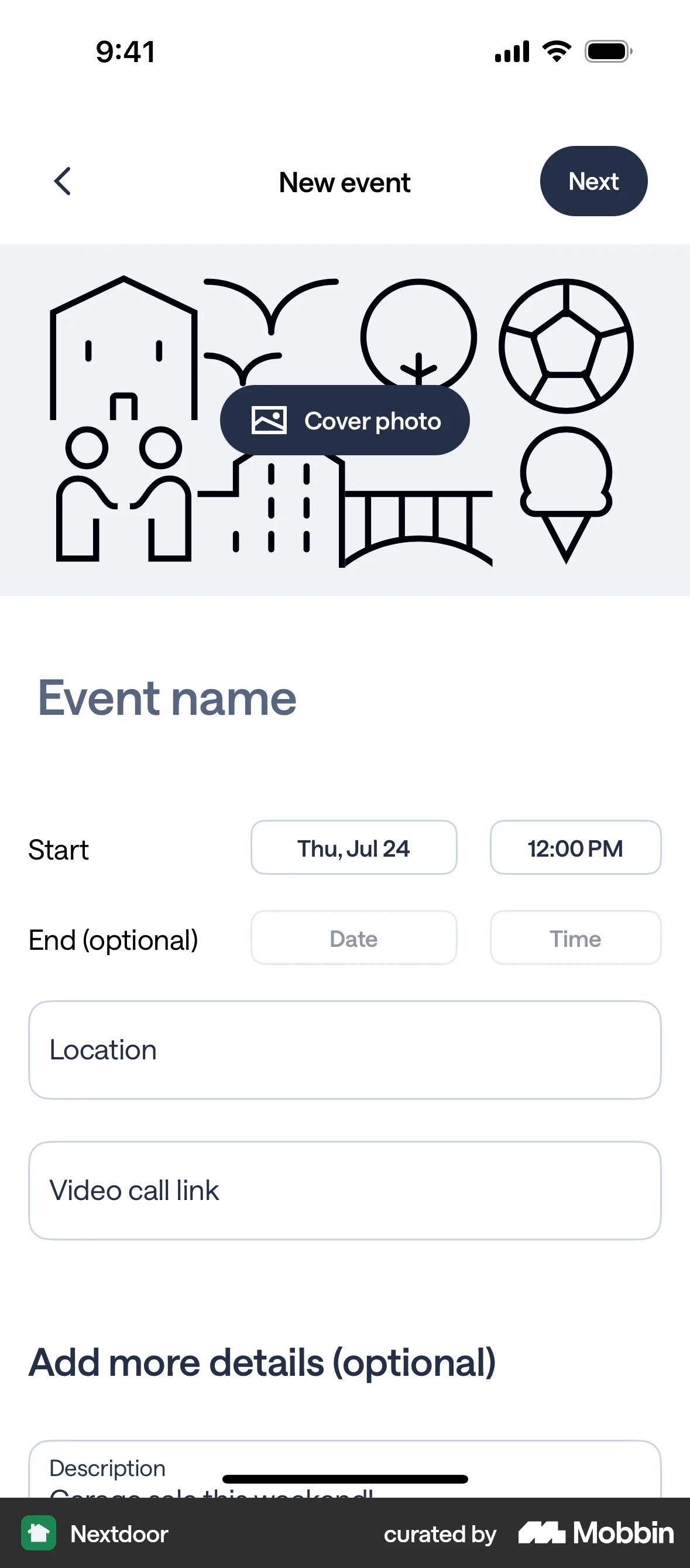 Nextdoor iOS Upload & Download screen