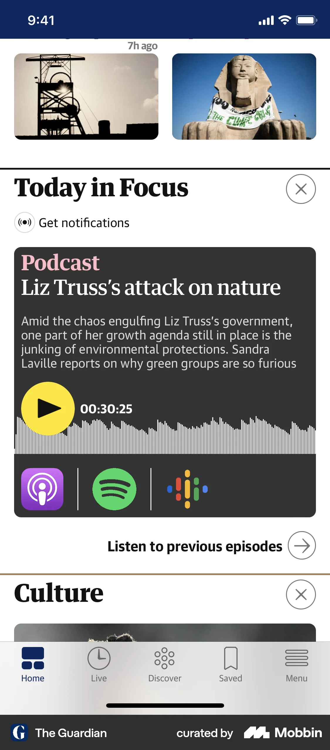 The Guardian iOS News Feed screen