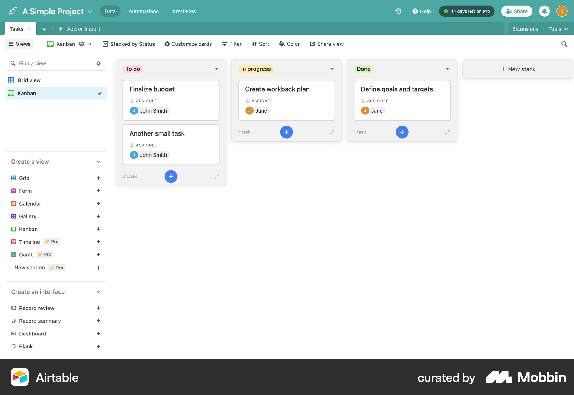Airtable Web Kanban Board screen