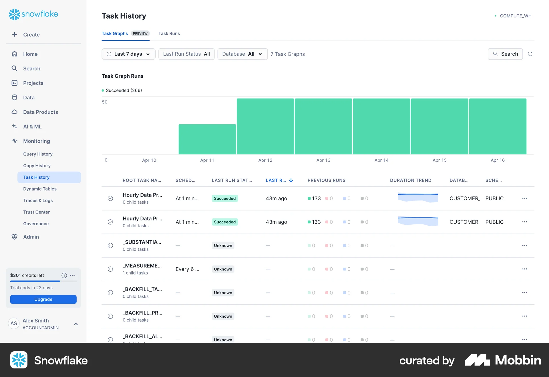 Snowflake Web screen containing Badge UI element