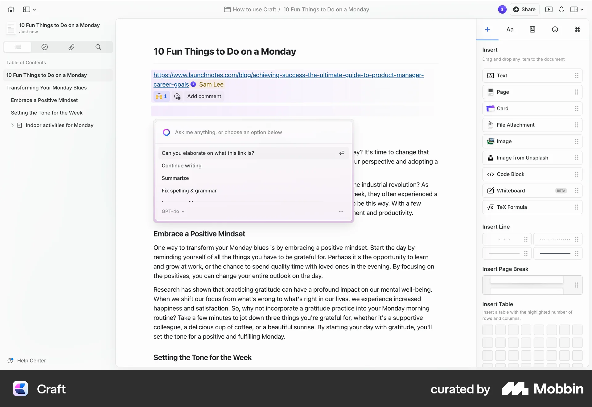 Craft Web Add & Create screen