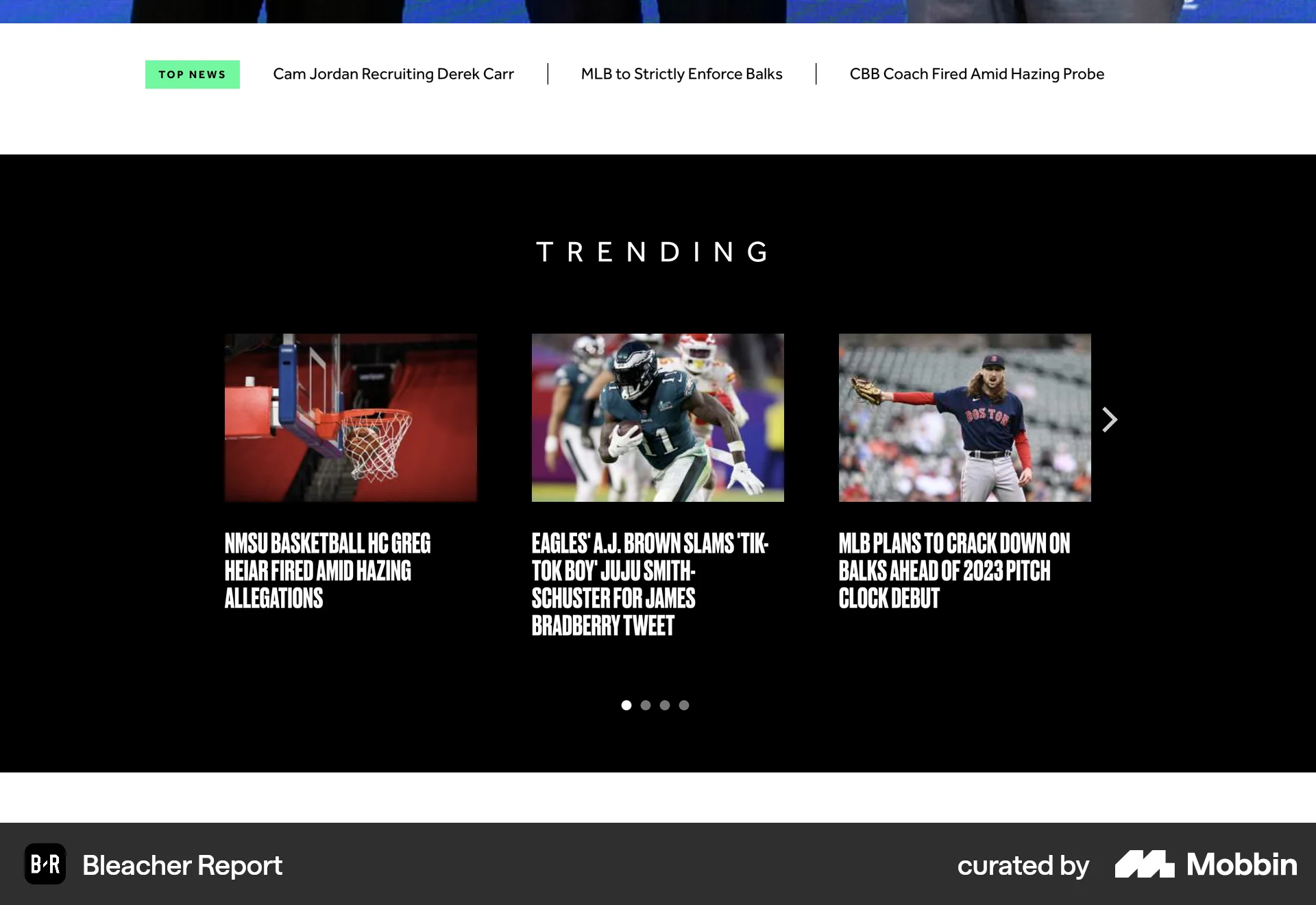 Bleacher Report Web News Feed screen