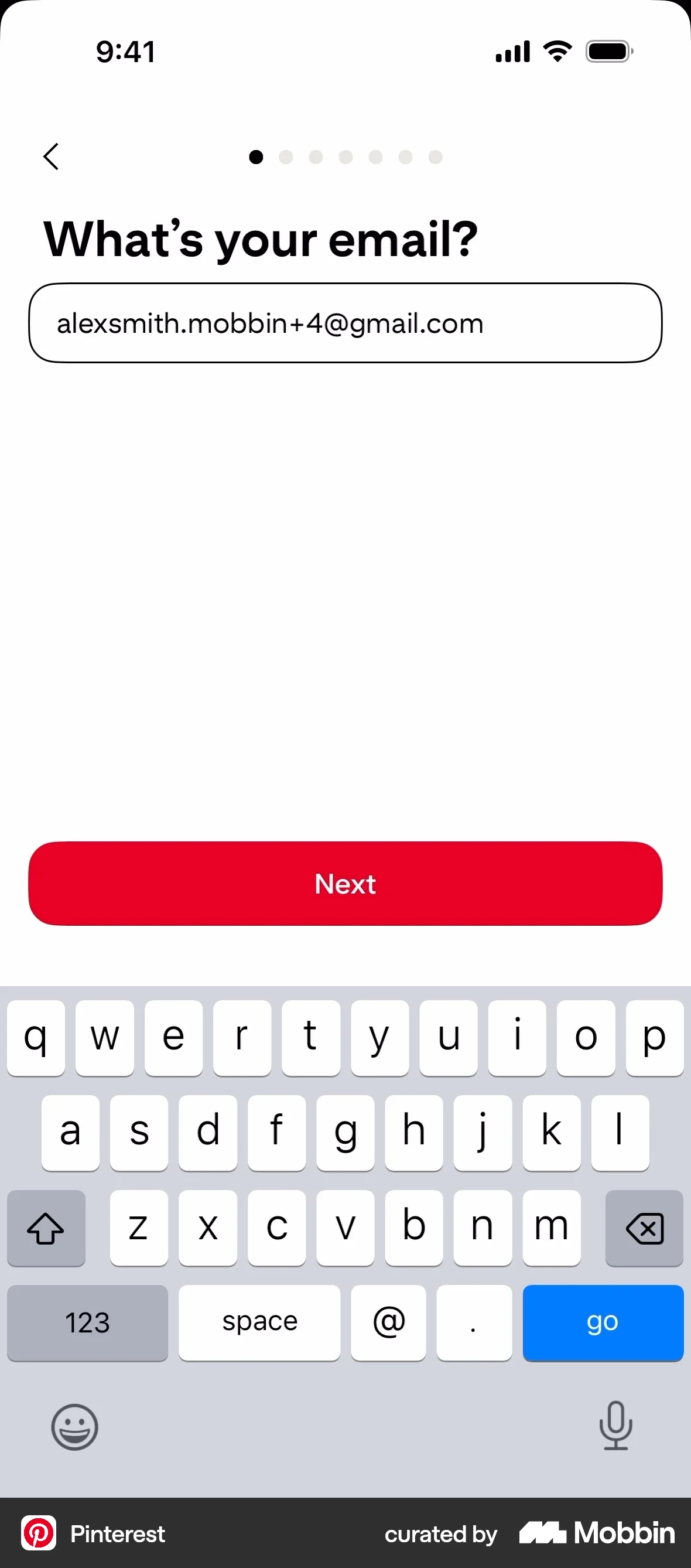 Pinterest iOS Signup screen
