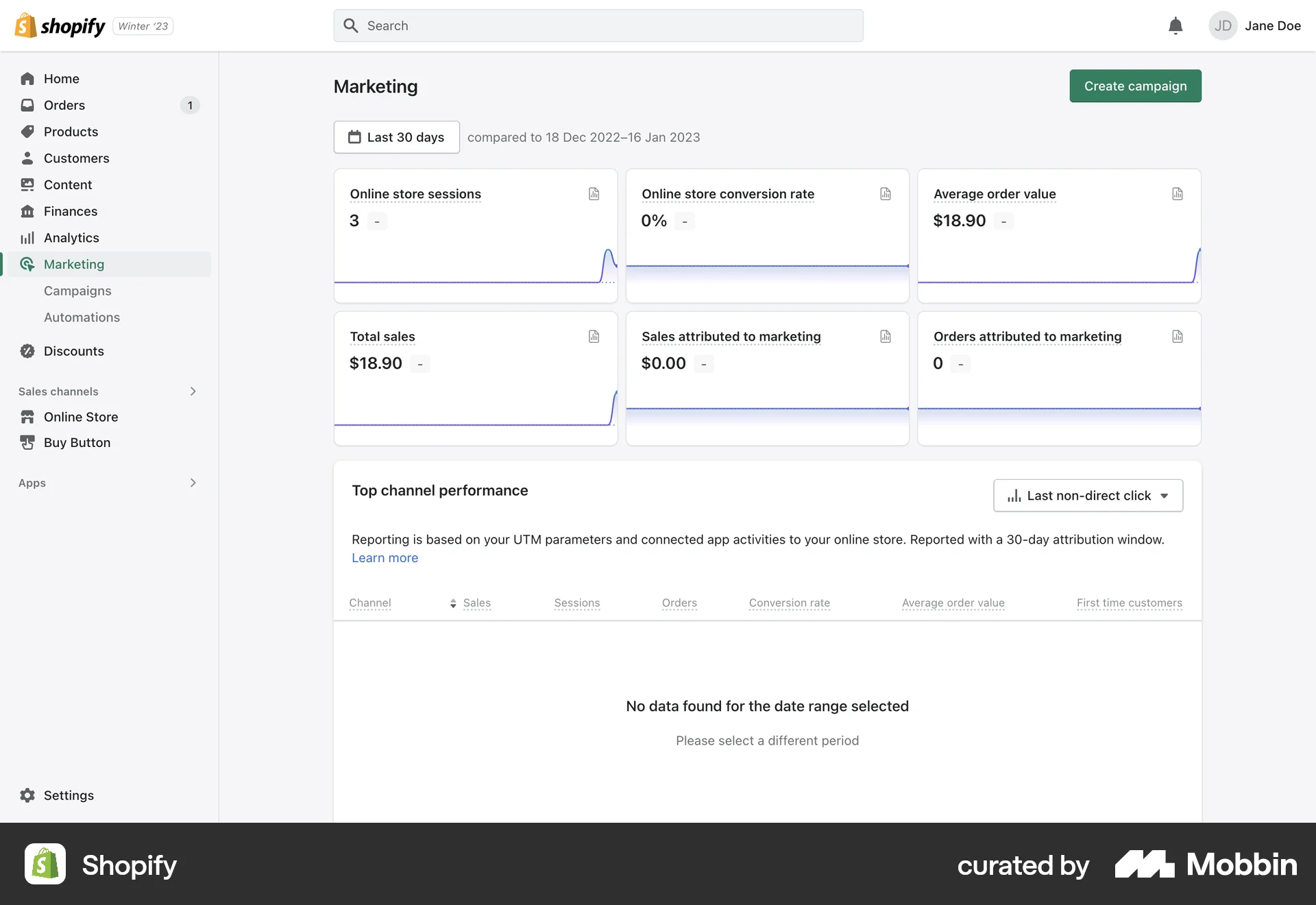 Shopify Web Dashboard screen