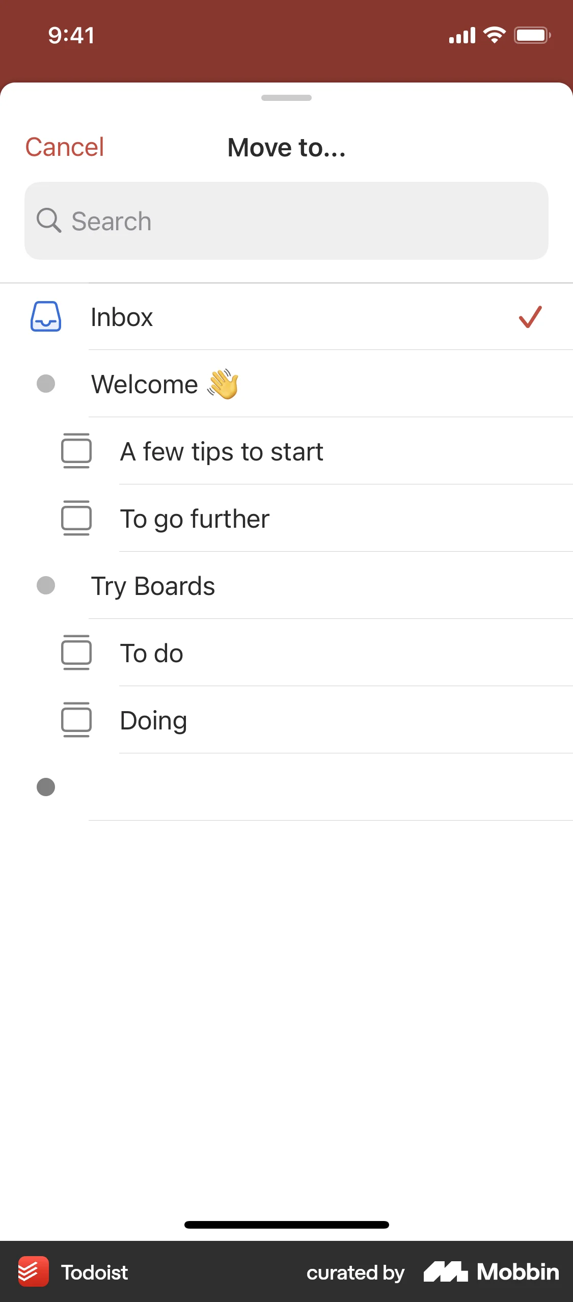 Todoist iOS Move screen