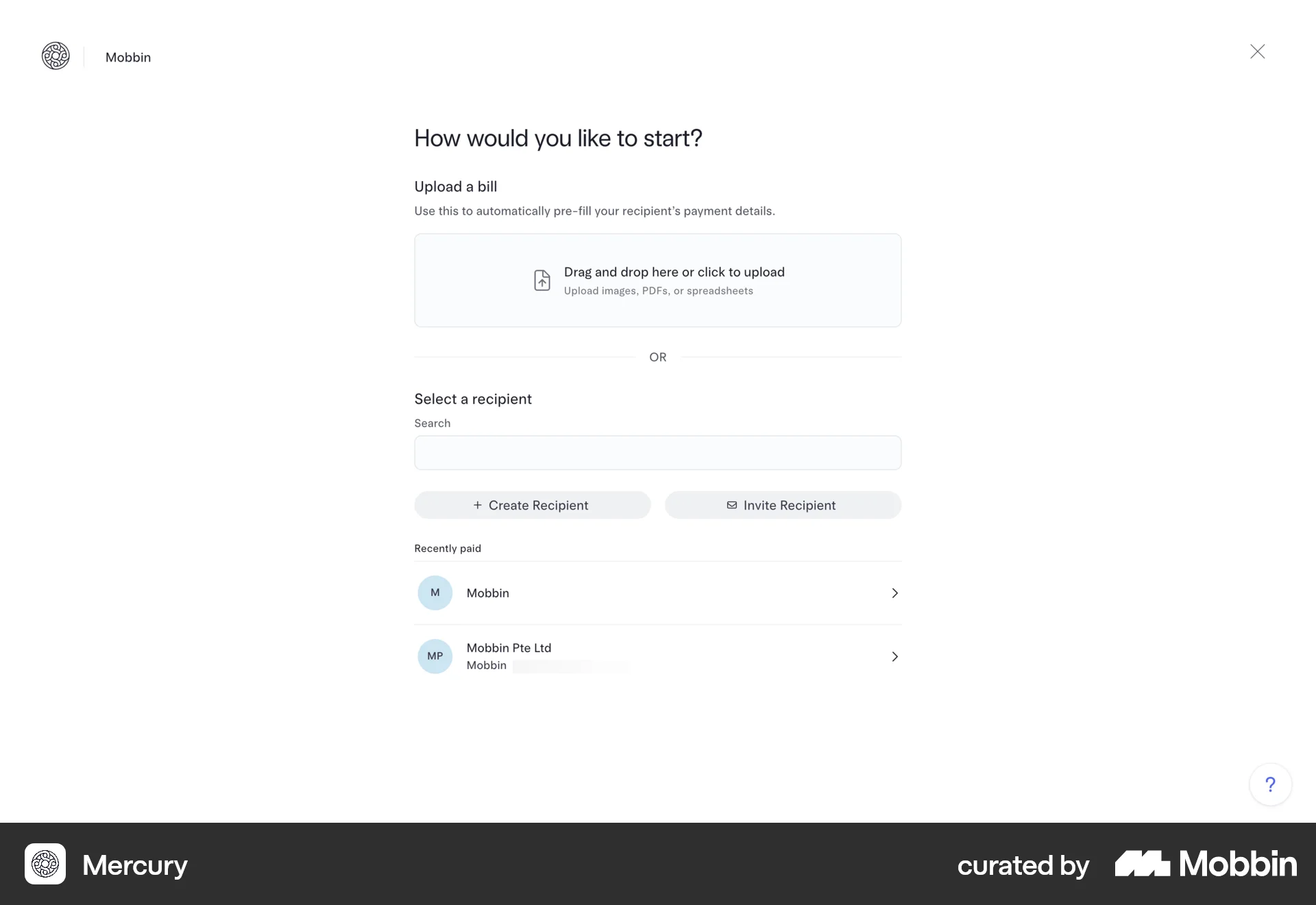 Mercury Web screen containing File Upload UI element