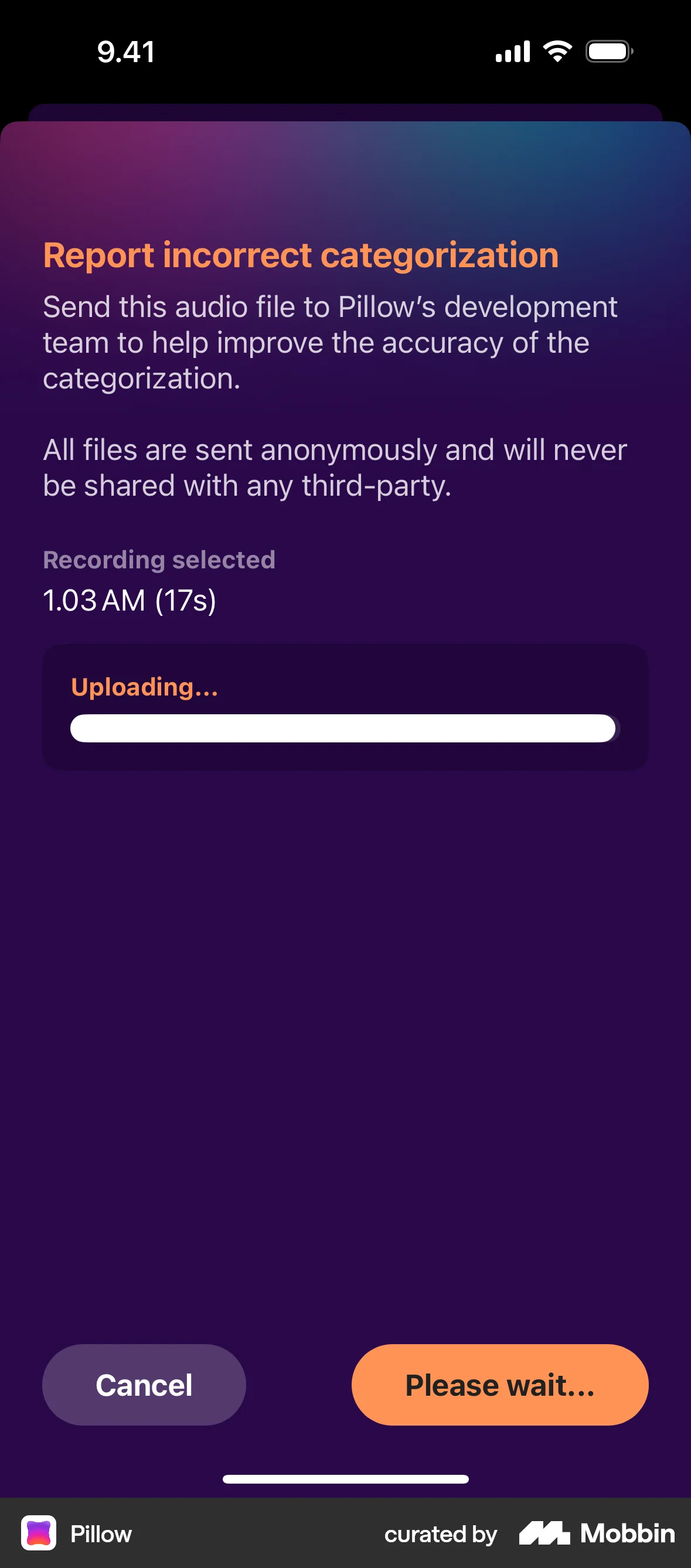Pillow iOS Upload & Download screen