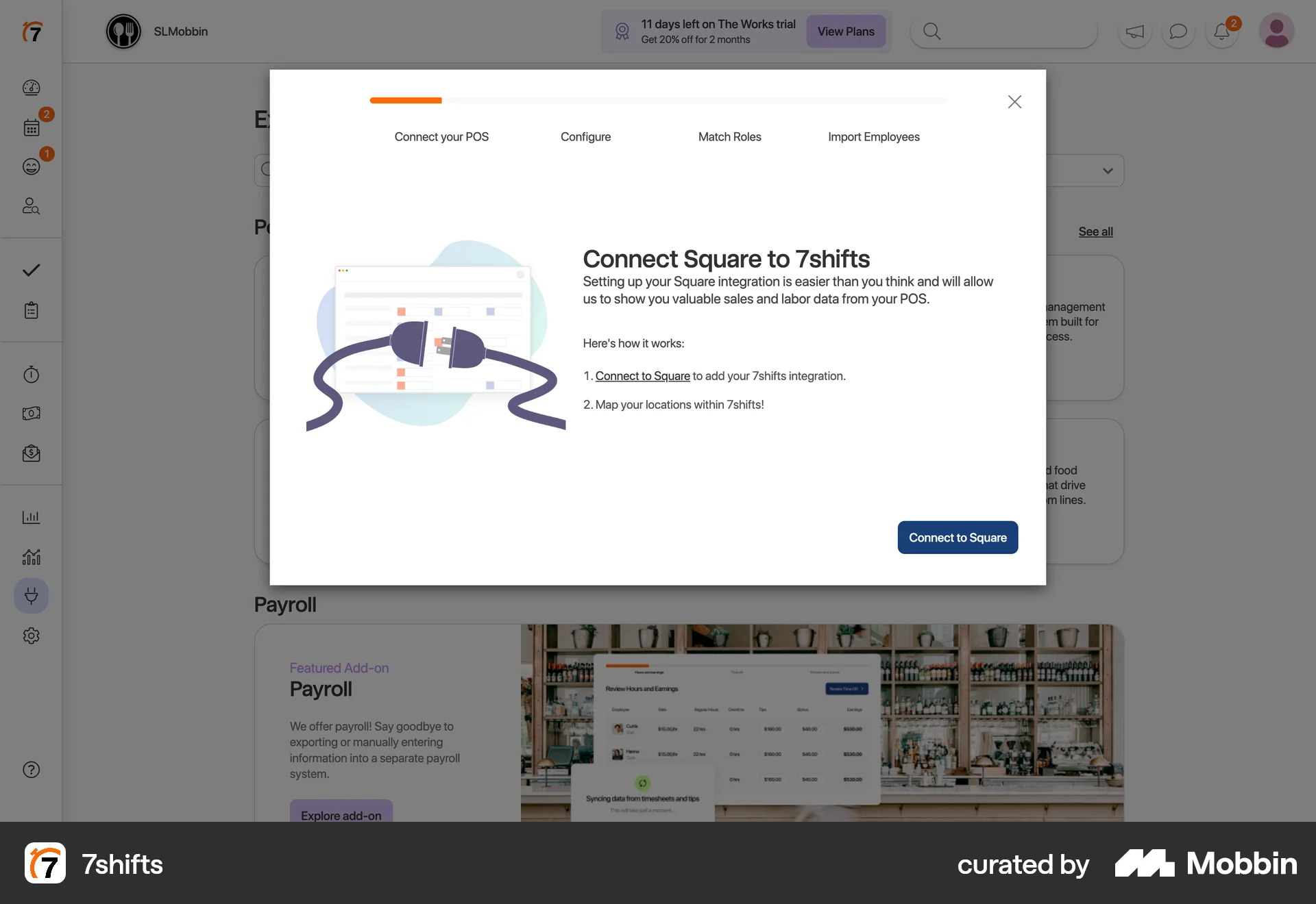 7shifts Web screen containing Modal UI UI element