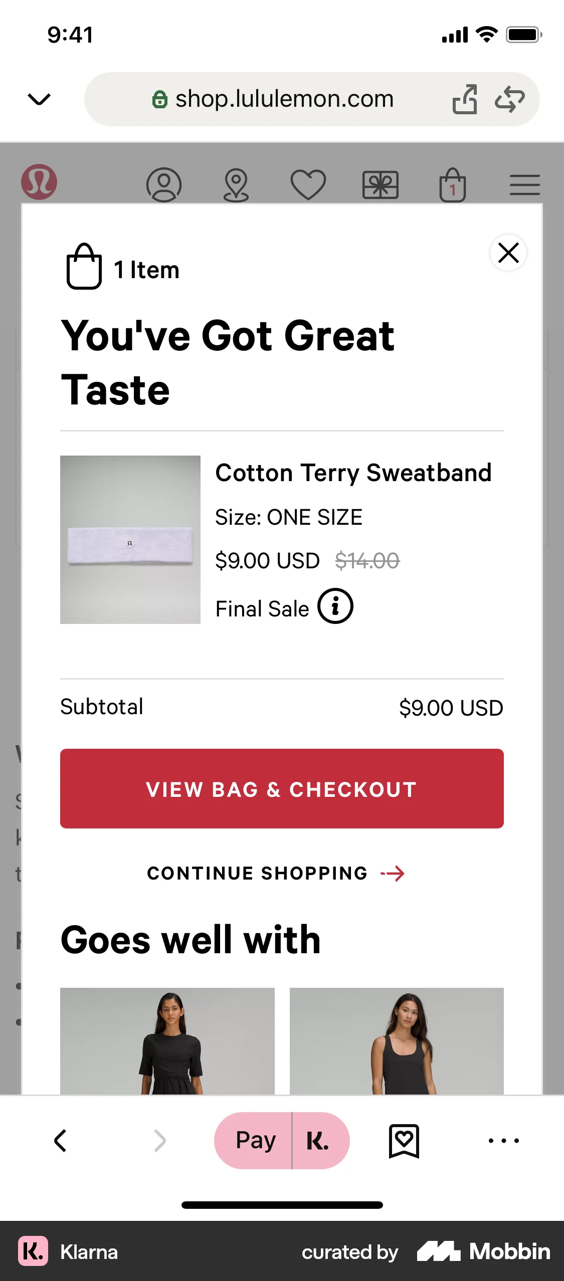 Klarna iOS Browser screen