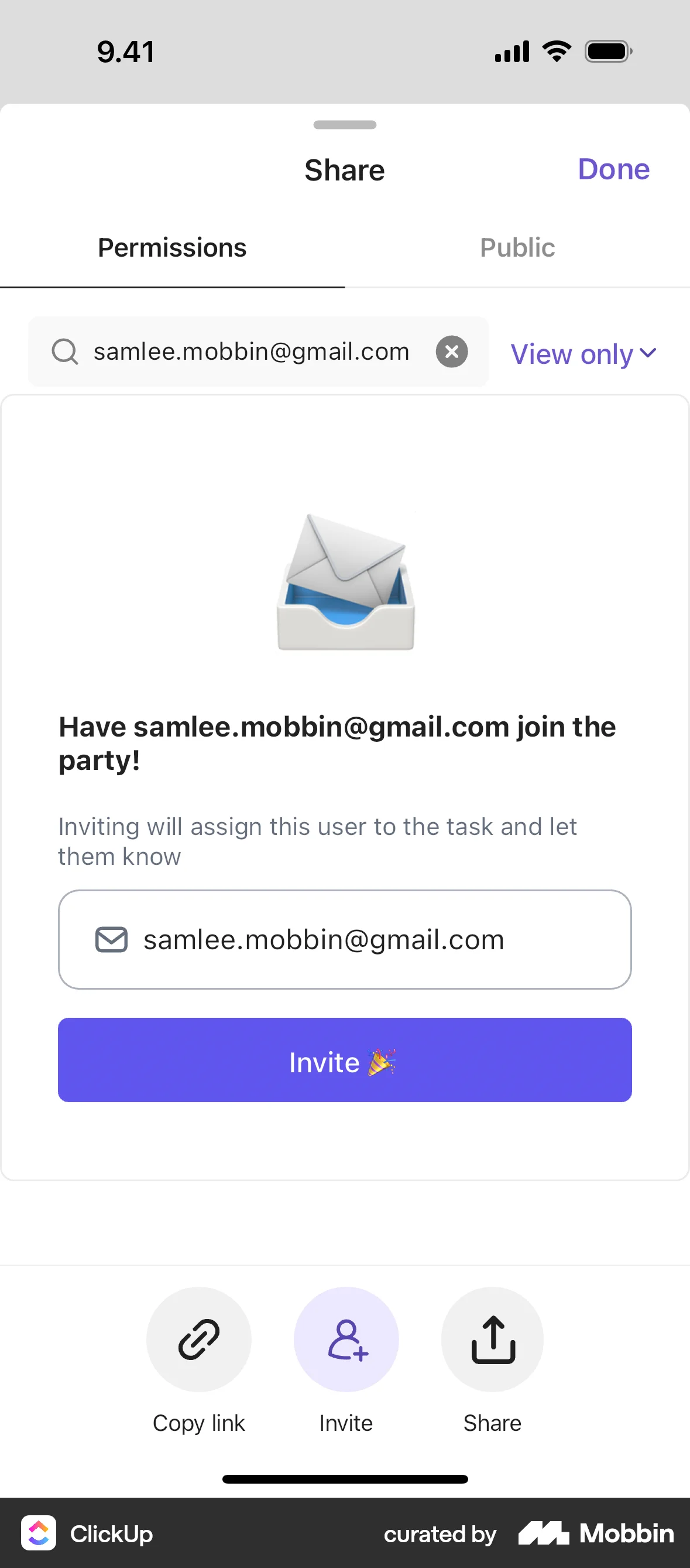 ClickUp iOS Invite Teammates screen
